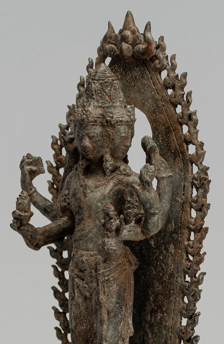 Brahma Statue - Antique Indonesian Style Majapahit Standing Bronze Brahma Statue - 32cm/13"
