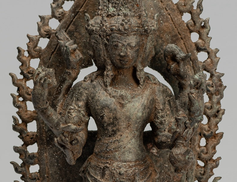 Brahma Statue - Antique Indonesian Style Majapahit Standing Bronze Brahma Statue - 32cm/13"