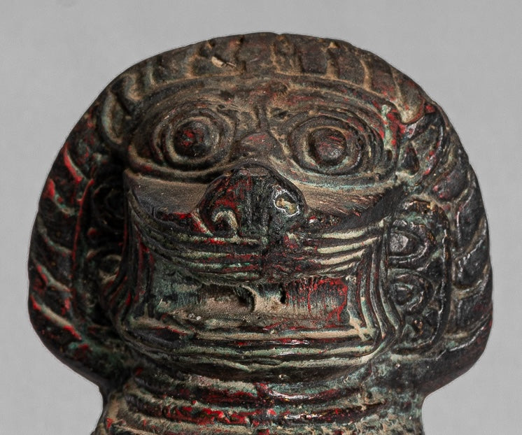 Temple Lion - Antique Khmer Style Bronze Standing Temple Guardian or Lion - 12cm/5"