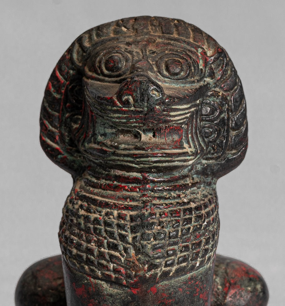 Temple Lion - Antique Khmer Style Bronze Standing Temple Guardian or Lion - 12cm/5"