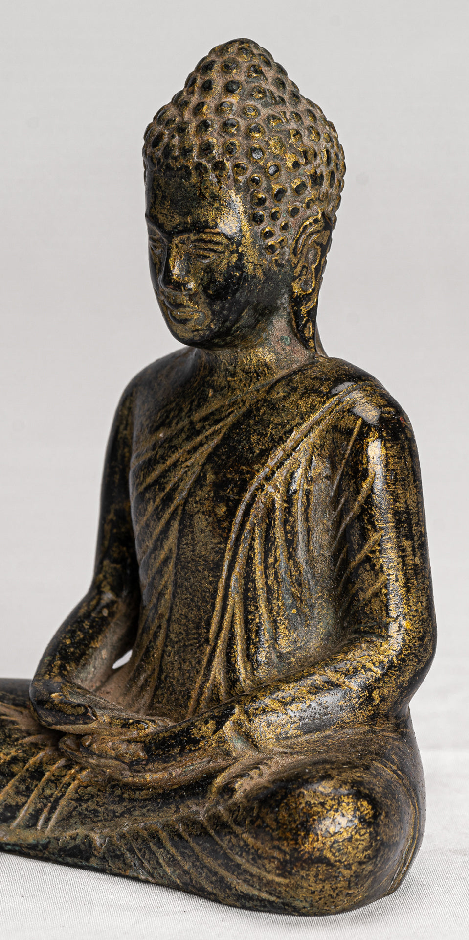 Antique Khmer Style Bronze Seated Meditation Angkor Buddha Statue -13.5cm/5"