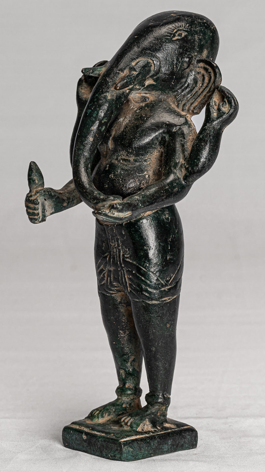 Ganesha Statue - Antique Vietnamese Style Bronze Standing Cham Four-Arm Ganesha Statue - 20cm/8"