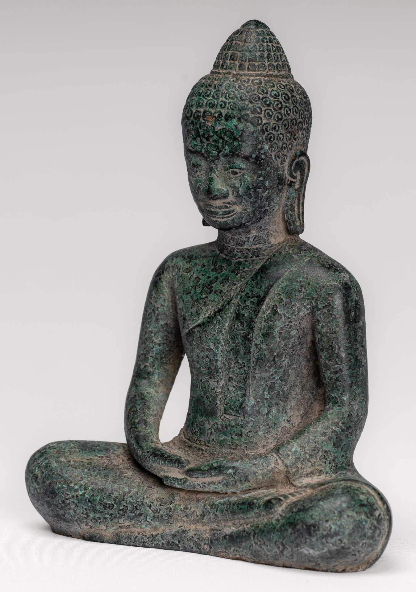 Buddha Statue - Antique Khmer Style Bronze Meditation Buddha Statue - 18cm/7"