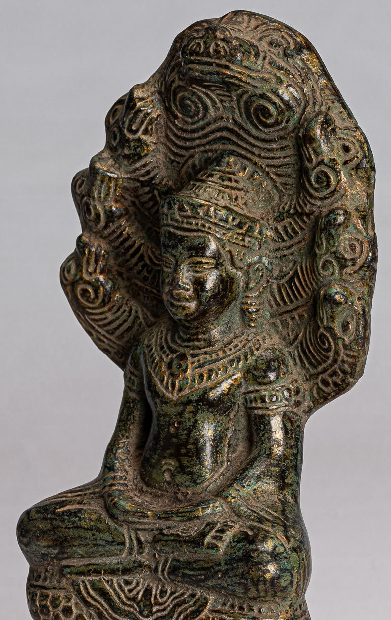 Estatua de Buda - Estilo de bayón antiguo Khmer Meditación Naga Naga Buddha - 21 cm/8 "