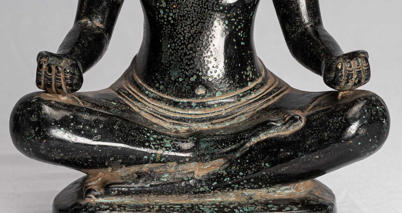 Antique Khmer Style Seated Bronze Meditation Jayavarman VII Statue - 26cm/10"