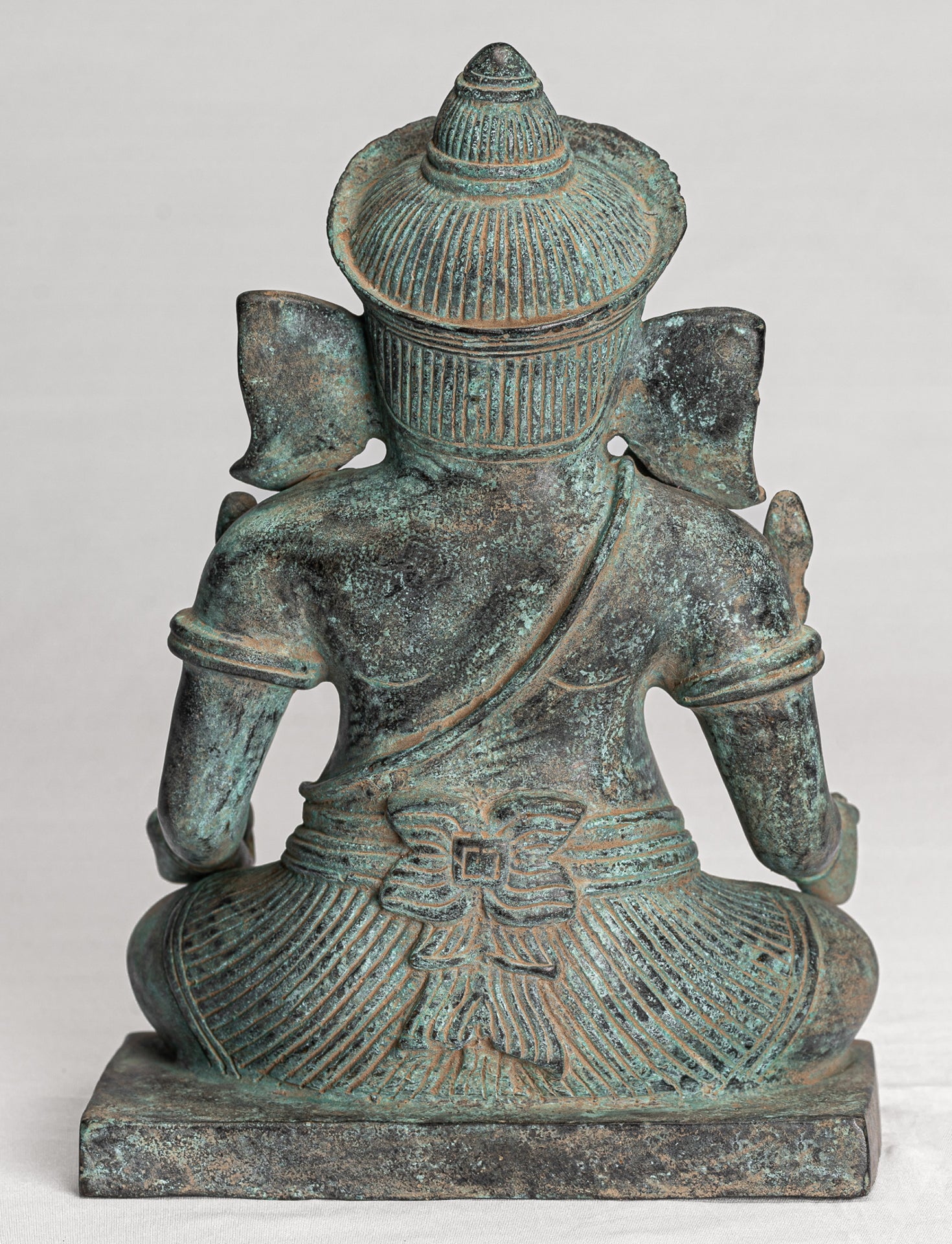 Ganesha Statue - Antique Khmer Style Seated Bronze Bayon Ganesh Statue - 24cm/10"