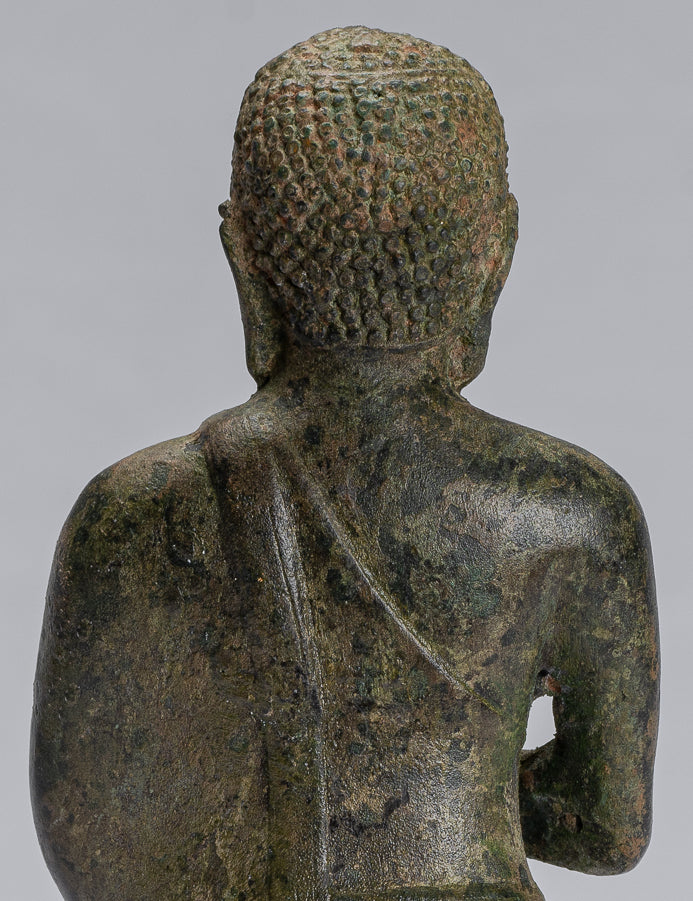 Statua di Buddha - antico stile tailandese bronzo dvaravati devoto o discepolo della statua di Buddha - 21 cm/8 "