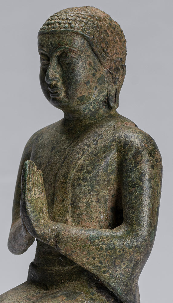 Statua di Buddha - antico stile tailandese bronzo dvaravati devoto o discepolo della statua di Buddha - 21 cm/8 "