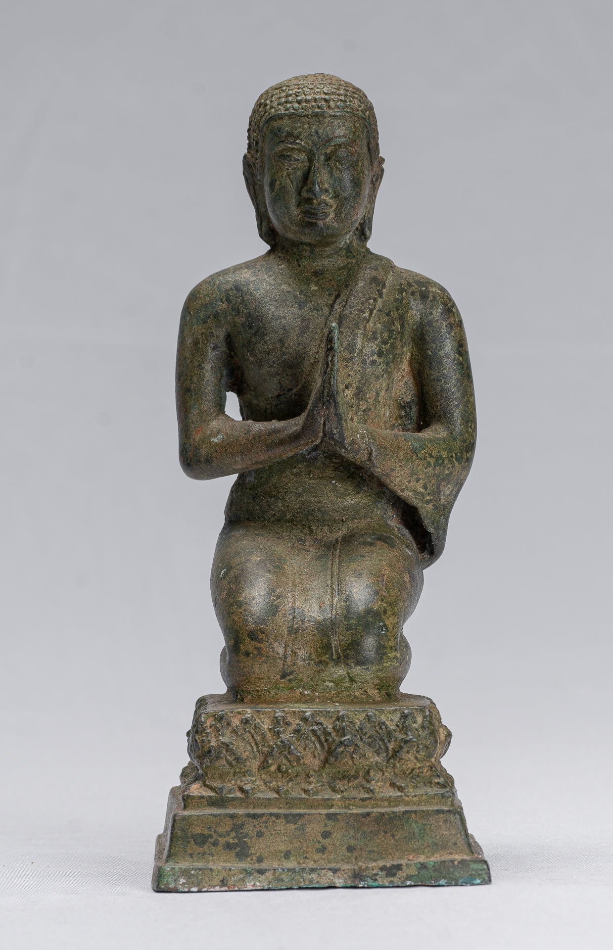 Statua di Buddha - antico stile tailandese bronzo dvaravati devoto o discepolo della statua di Buddha - 21 cm/8 "