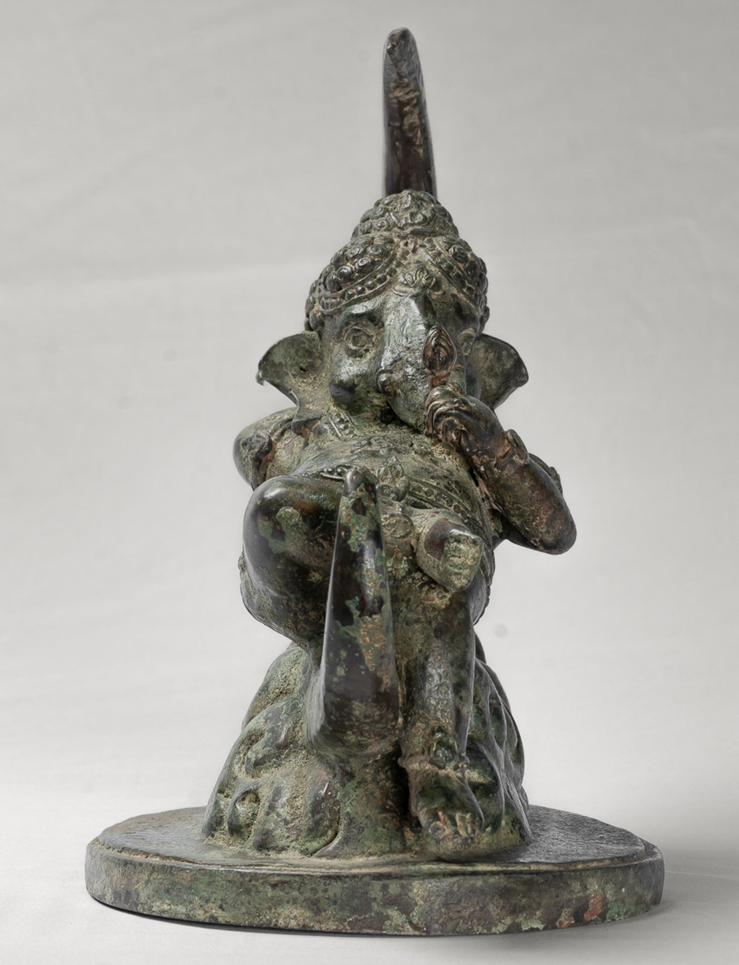 Ganesha Statue - Antique Thai Style Bronze Reclining Ganesha Statue on Moon - 31cm/12"