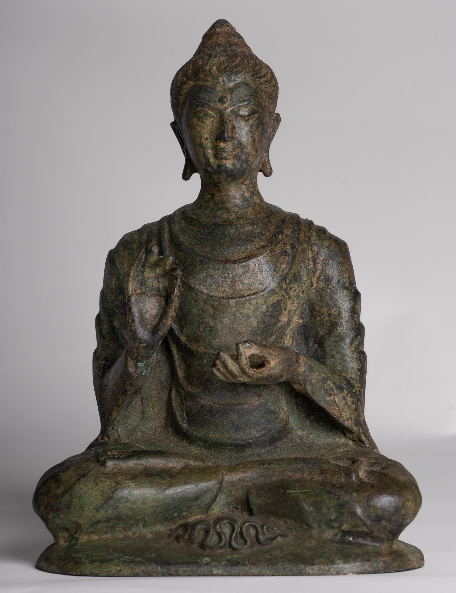 Indian Buddha Statue - Antique Gandhara Style Bronze Protection Buddha Statue - 26cm/10"
