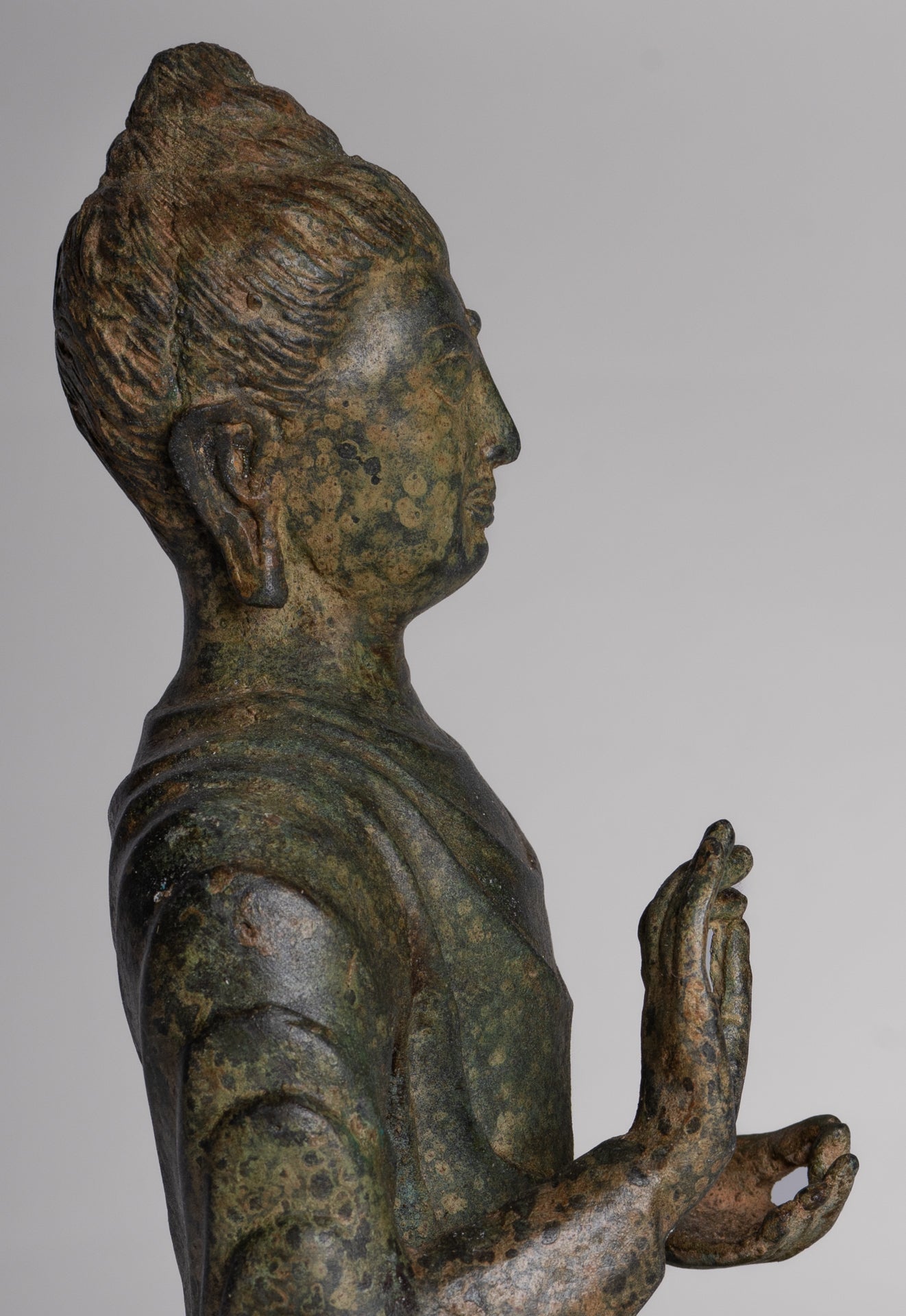 Indian Buddha Statue - Antique Gandhara Style Bronze Protection Buddha Statue - 26cm/10"
