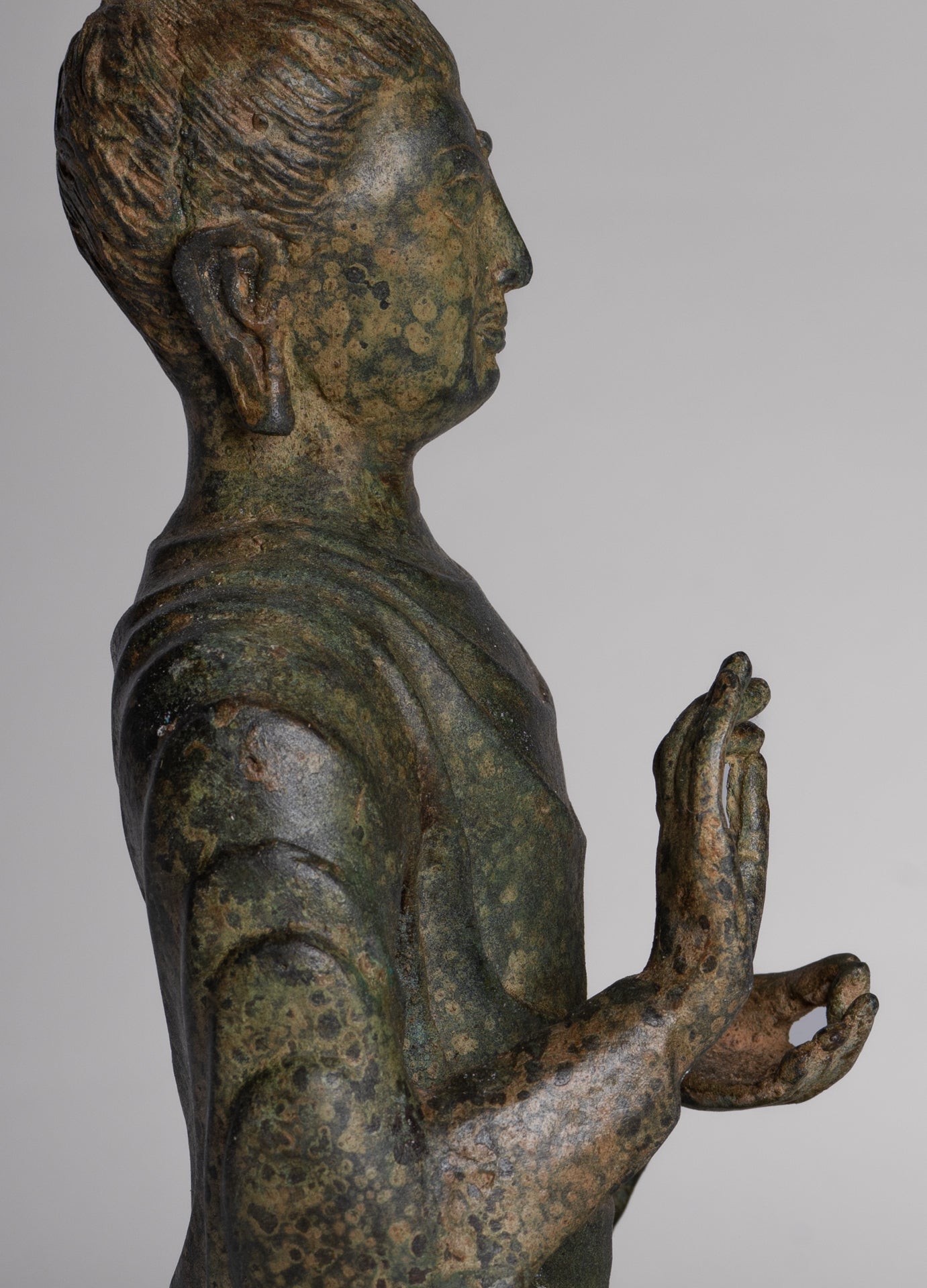 Indian Buddha Statue - Antique Gandhara Style Bronze Protection Buddha Statue - 26cm/10"