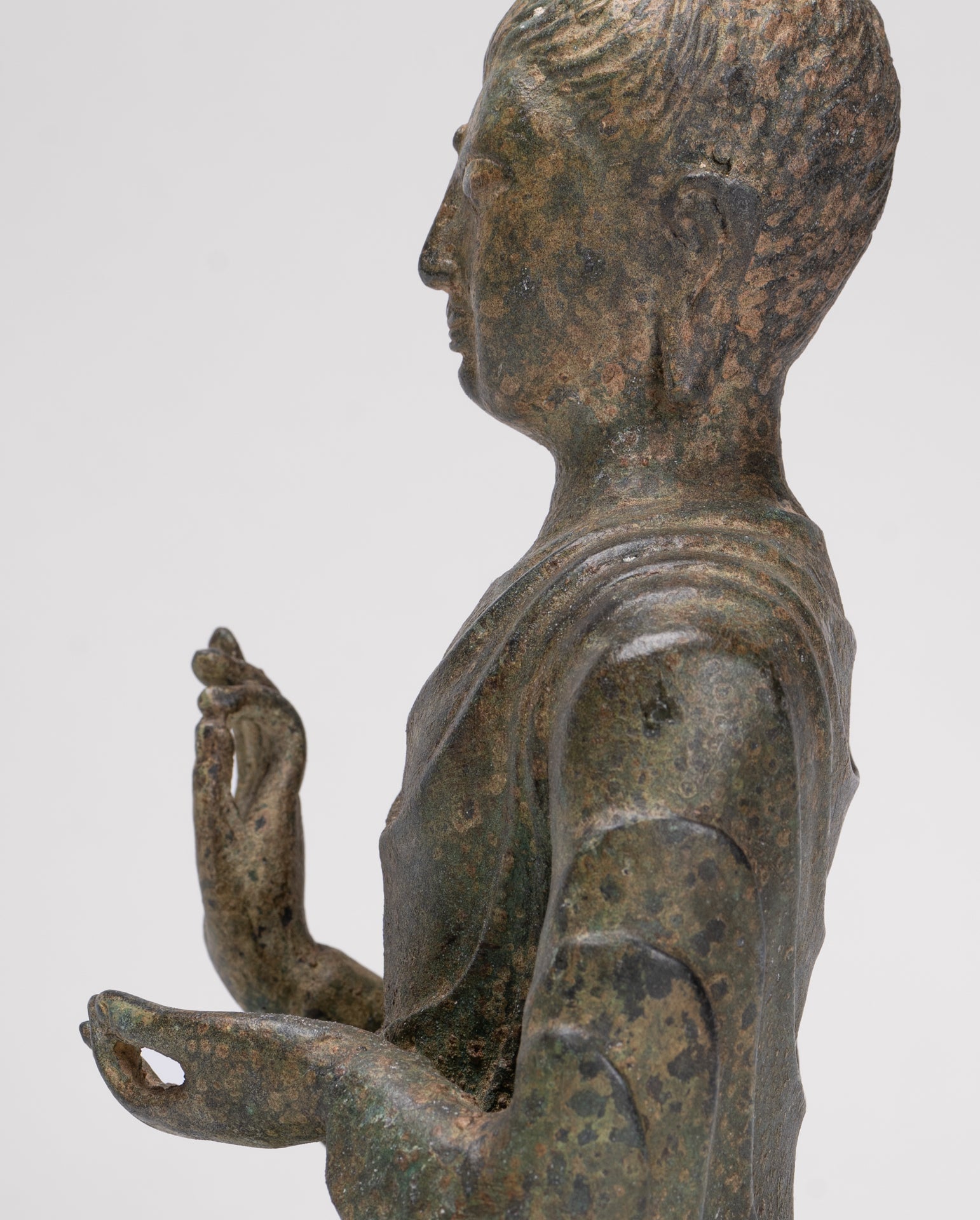 Indian Buddha Statue - Antique Gandhara Style Bronze Protection Buddha Statue - 25cm/10"