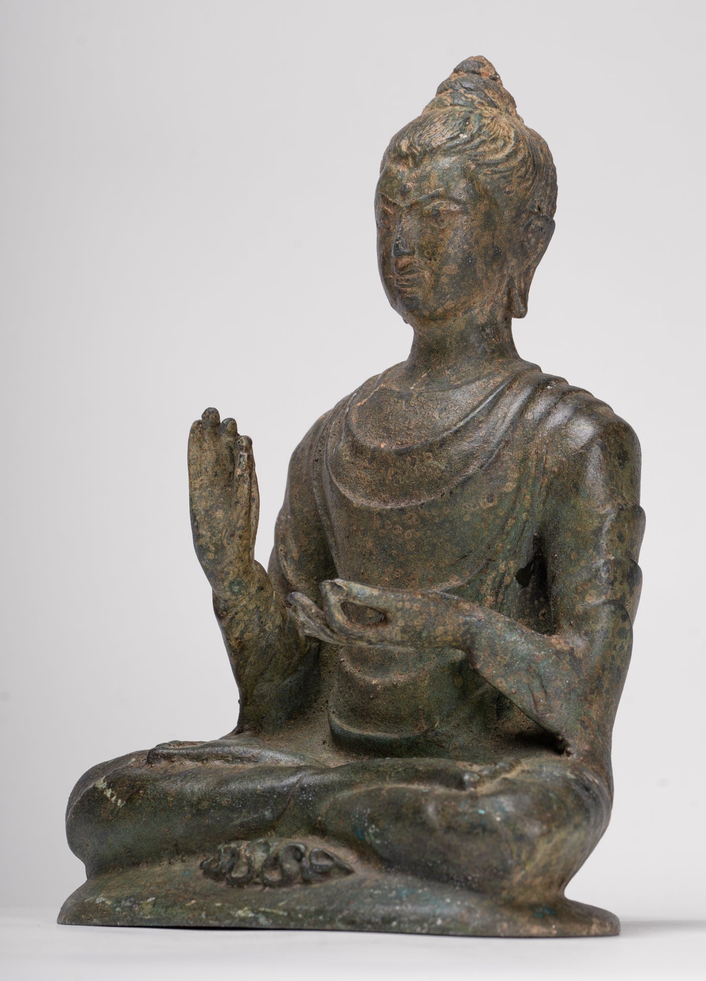 Indian Buddha Statue - Antique Gandhara Style Bronze Protection Buddha Statue - 25cm/10"