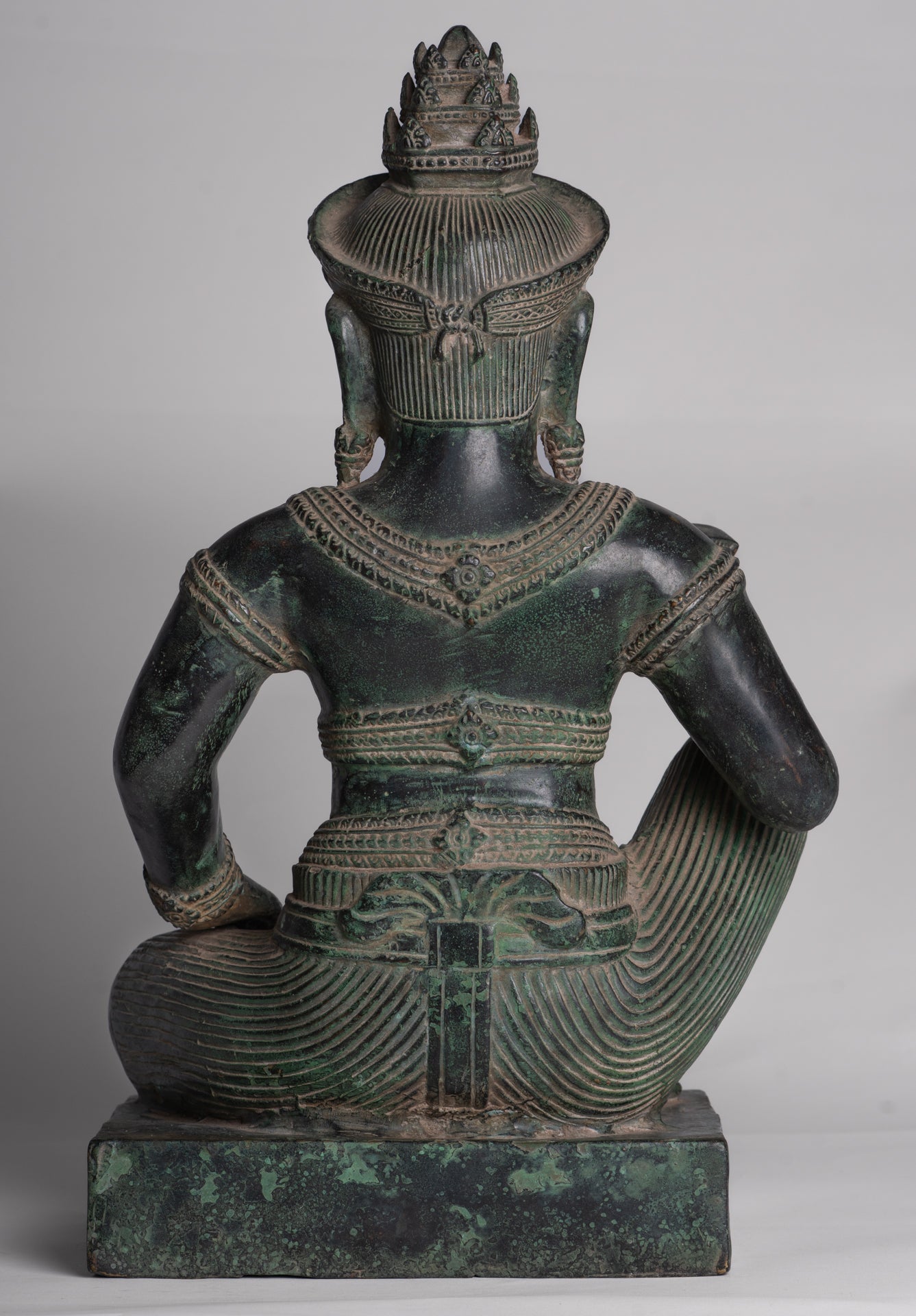 Vishvakarman Statue - Antique Khmer Style Bayon Seated Bronze Vishvakarman Statue - 41cm/16"