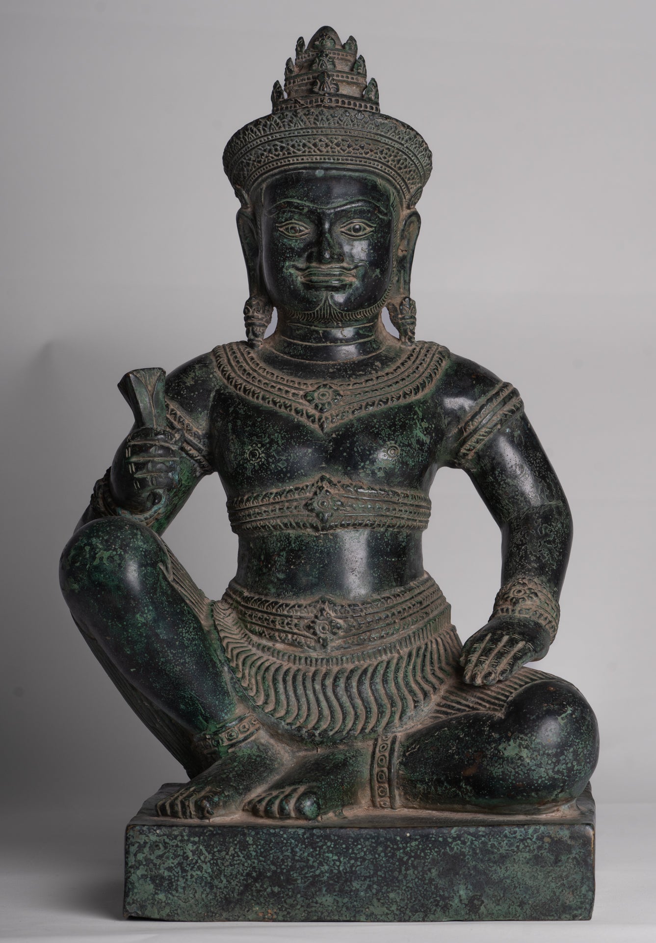 Vishvakarman Statue - Antique Khmer Style Bayon Seated Bronze Vishvakarman Statue - 41cm/16"