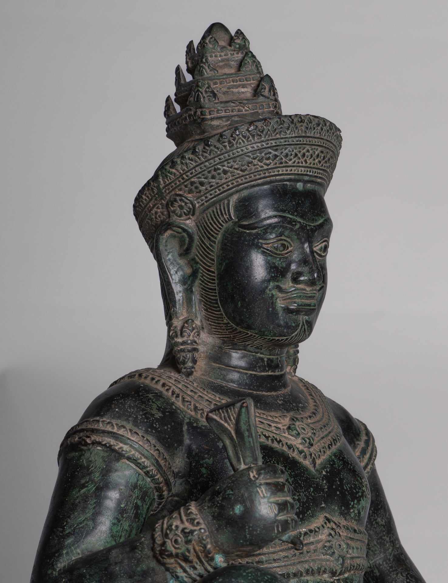 Vishvakarman Statue - Antique Khmer Style Bayon Seated Bronze Vishvakarman Statue - 41cm/16"
