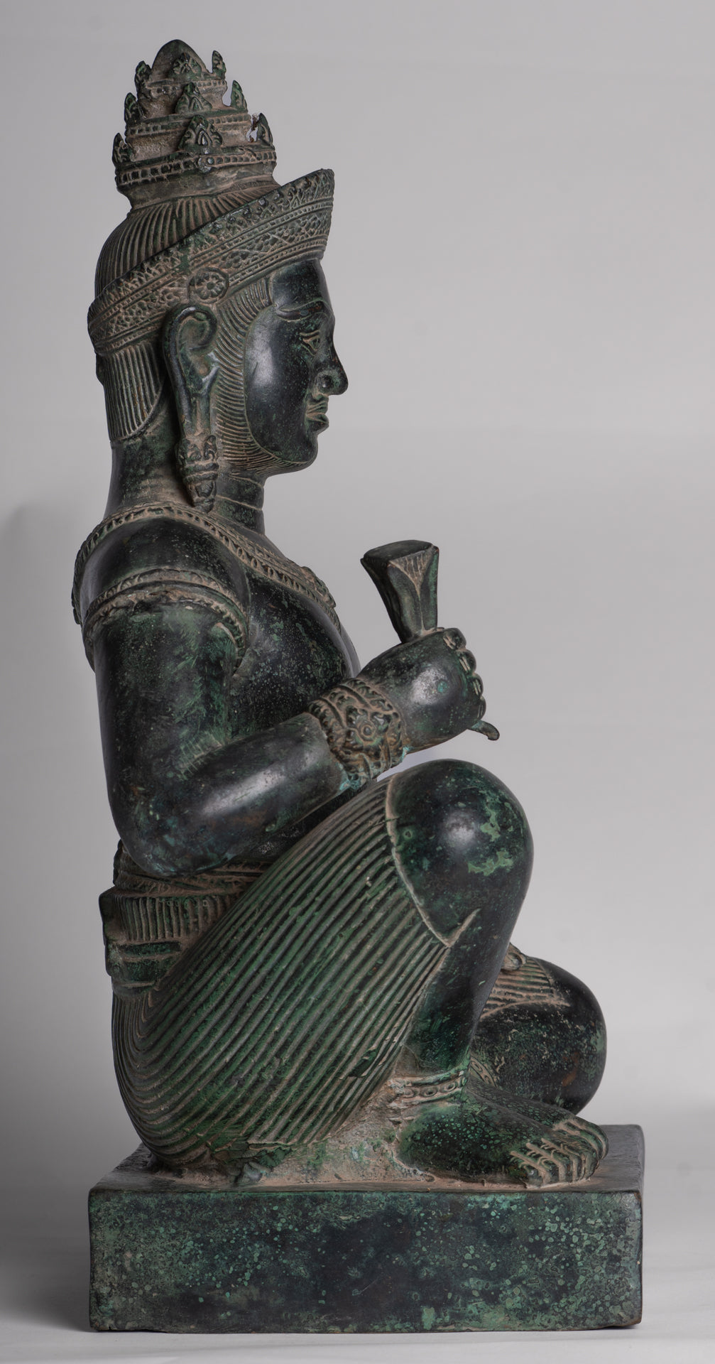 Vishvakarman Statue - Antique Khmer Style Bayon Seated Bronze Vishvakarman Statue - 41cm/16"