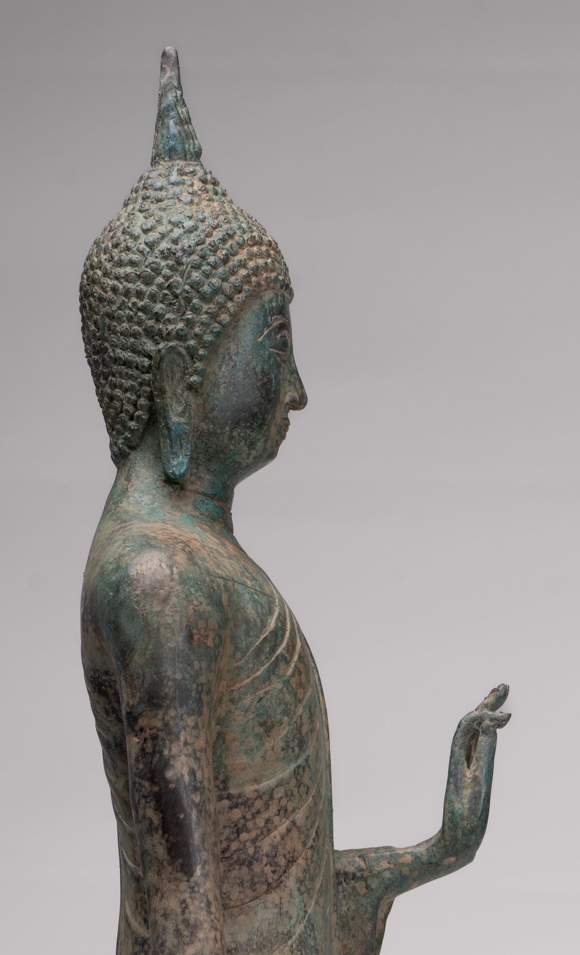 Antique Sukhothai Style Standing Bronze Protection Walking Buddha Statue - 65cm/26"