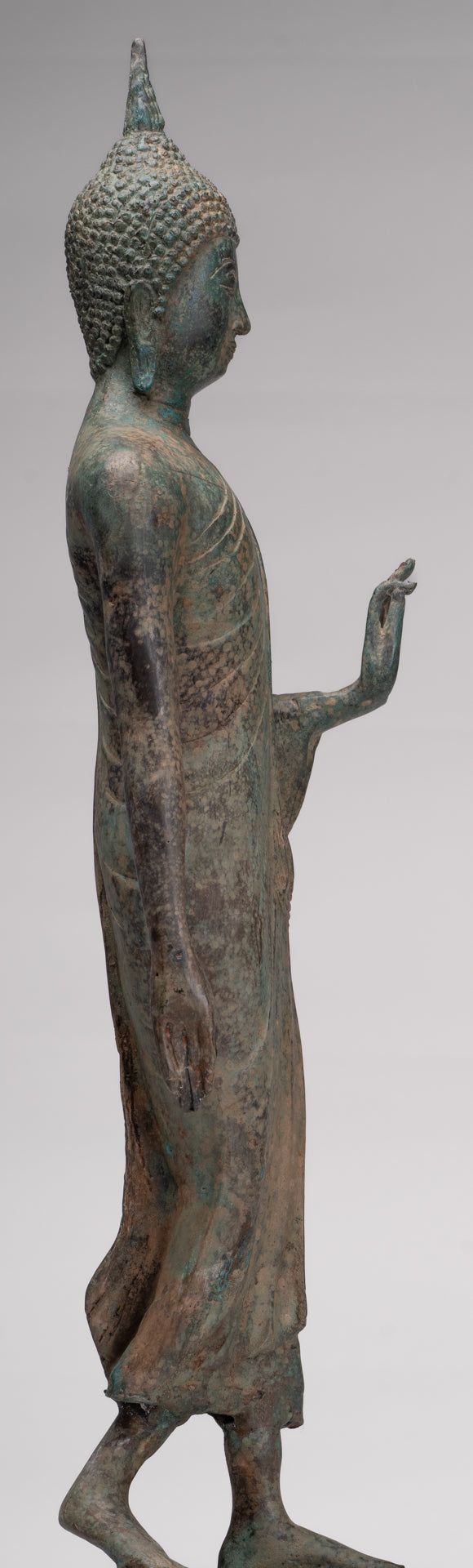 Antique Sukhothai Style Standing Bronze Protection Walking Buddha Statue - 65cm/26"