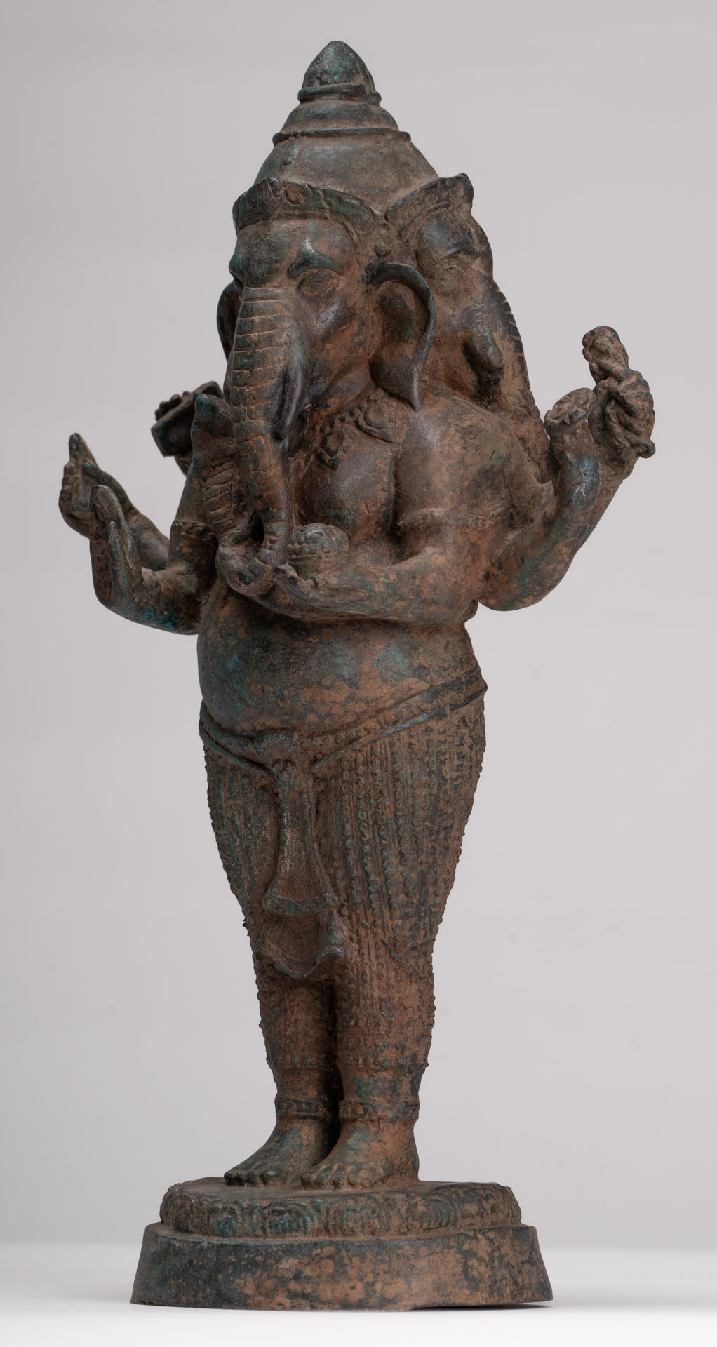 Ganesha Statue - Antique Thai Style Bronze Standing 6-Arm Ganesha Statue - 33cm/13"