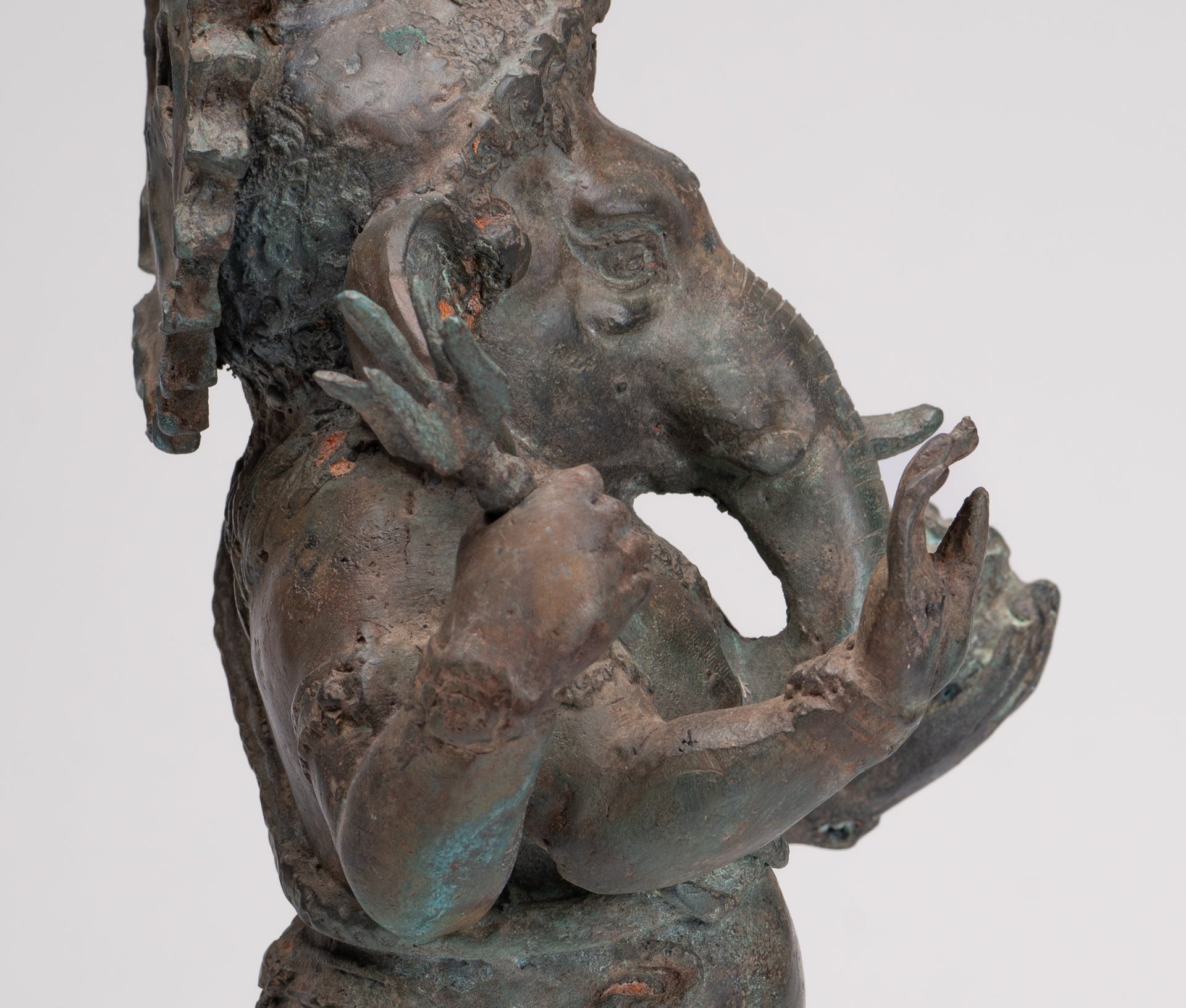 Ganesha Statue - Antique Thai Style Bronze Standing 4-Arm Ganesha Statue - 35cm/14"