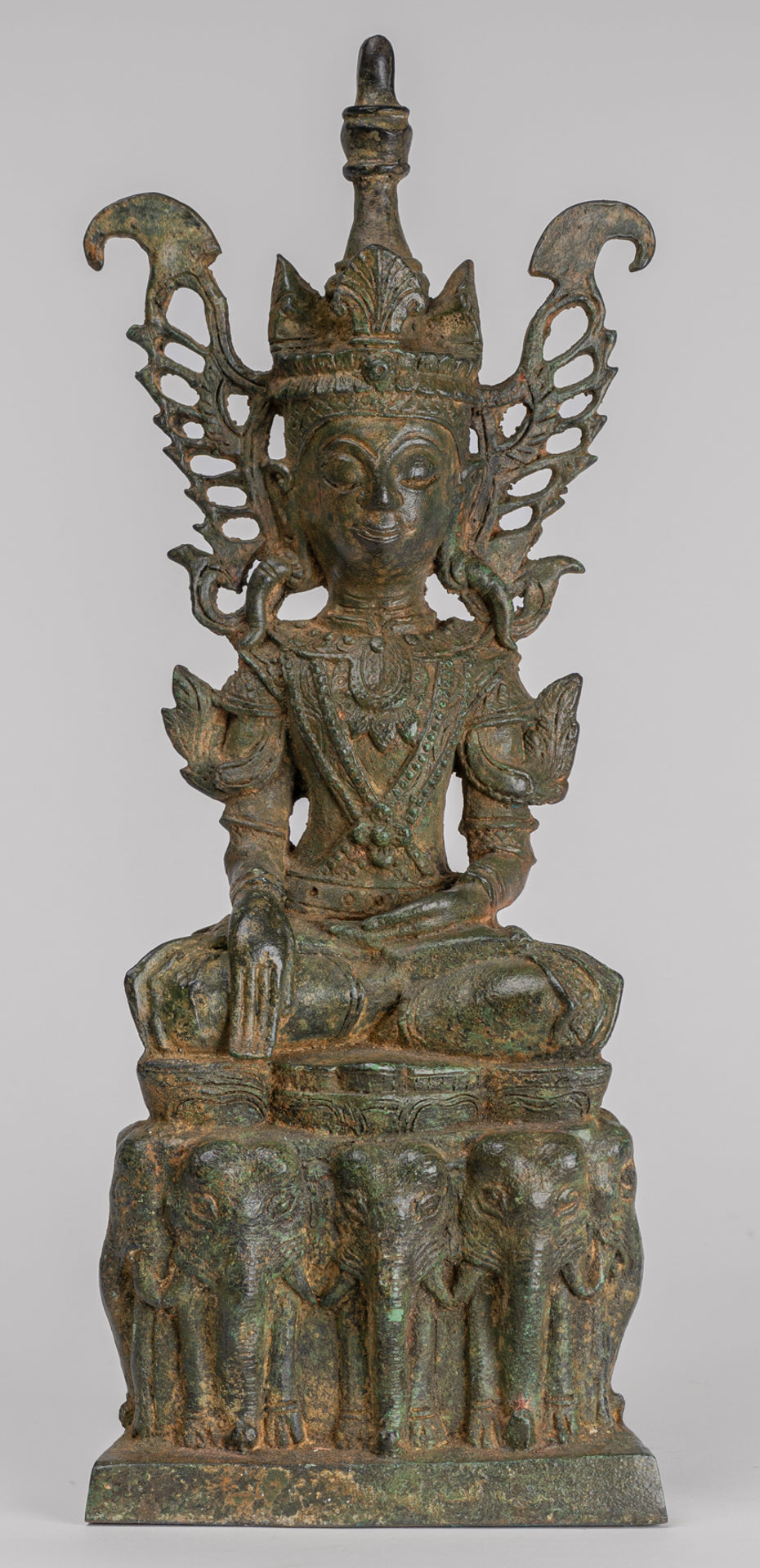 Buddha Statue - Antique Burmese Style Bronze Shan Enlightenment Seated Buddha Statue - 35cm/14"