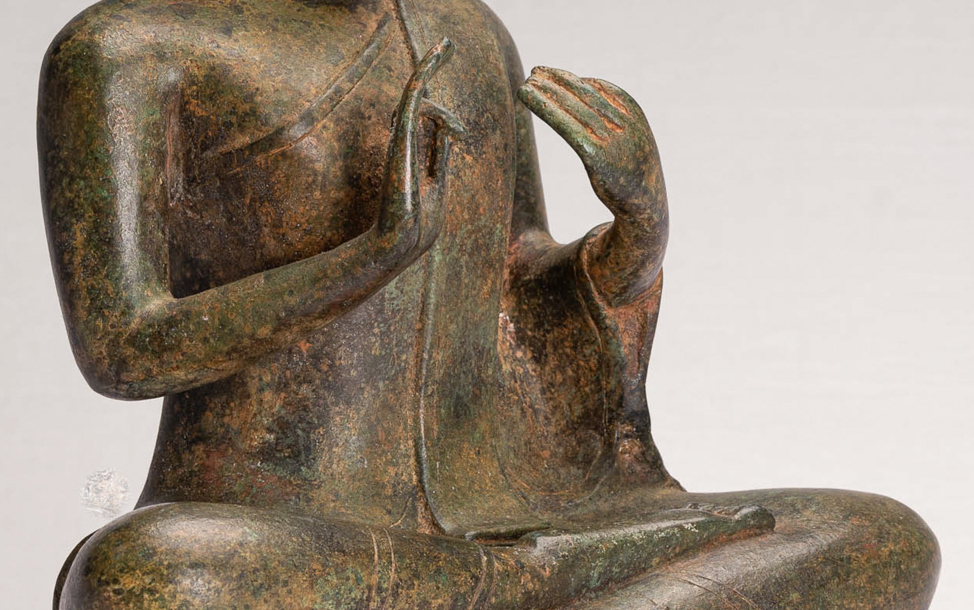 Buddha Statue - Antique Thai Style Seated Buddha Statue - Dharmachakra Teaching Mudra - 38cm/15"