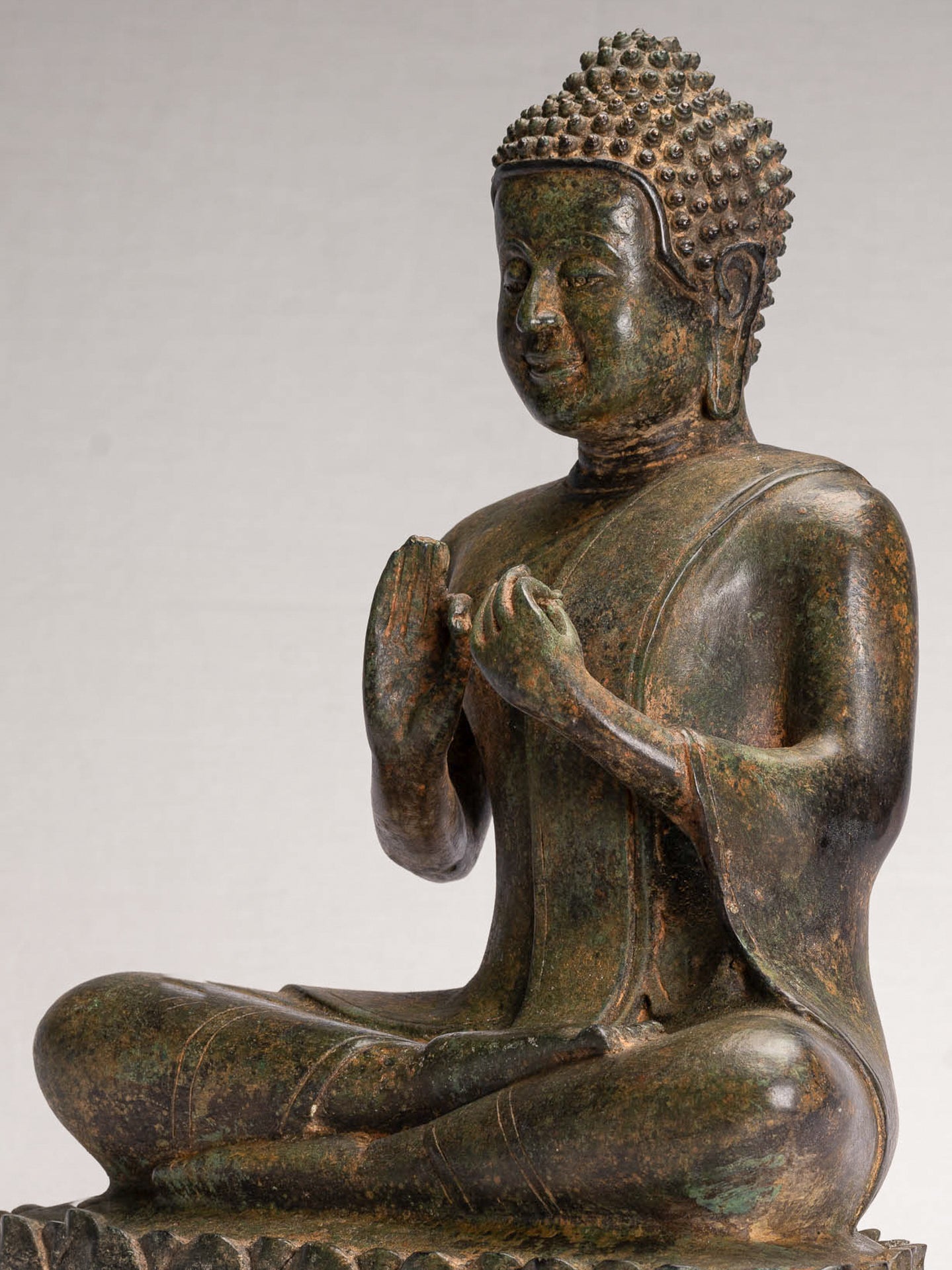 Buddha Statue - Antique Thai Style Seated Buddha Statue - Dharmachakra Teaching Mudra - 38cm/15"