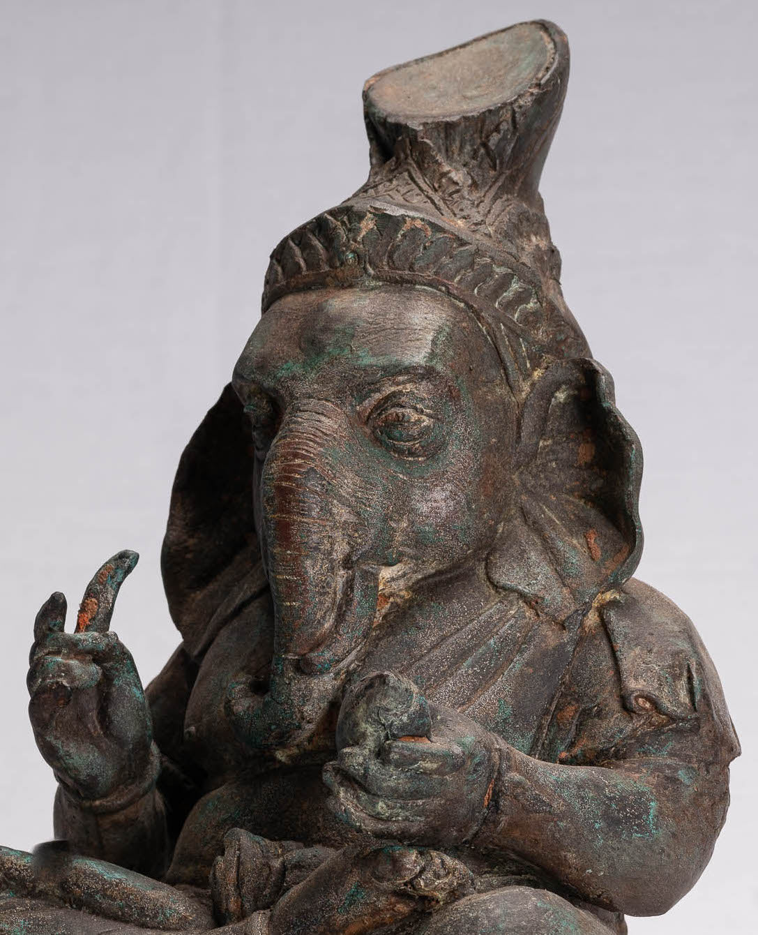 Statue Ganesha - Antique Thai Thai Bronze Seduta statua Ganesh - 31 cm/12 "