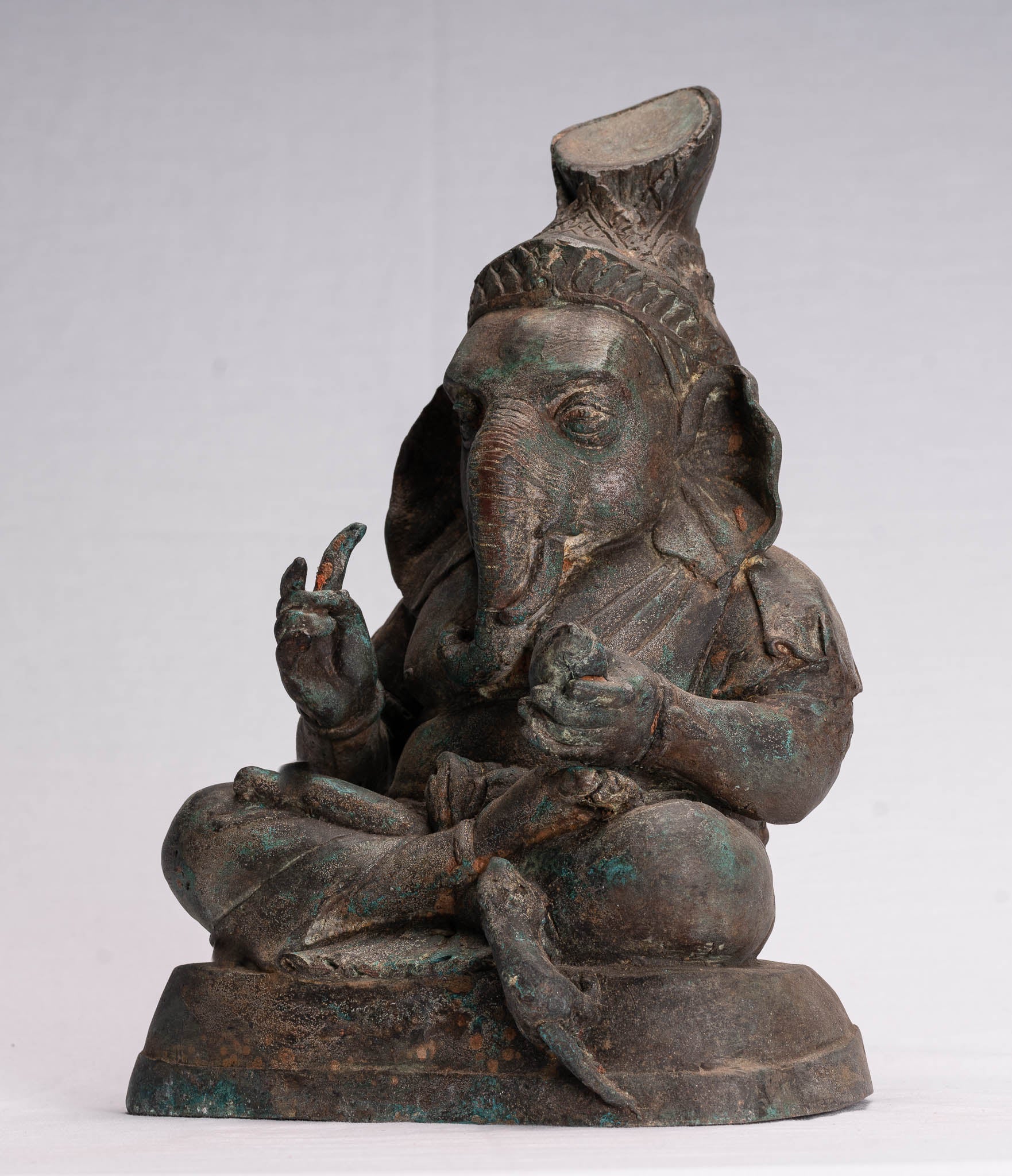 Statue Ganesha - Antique Thai Thai Bronze Seduta statua Ganesh - 31 cm/12 "