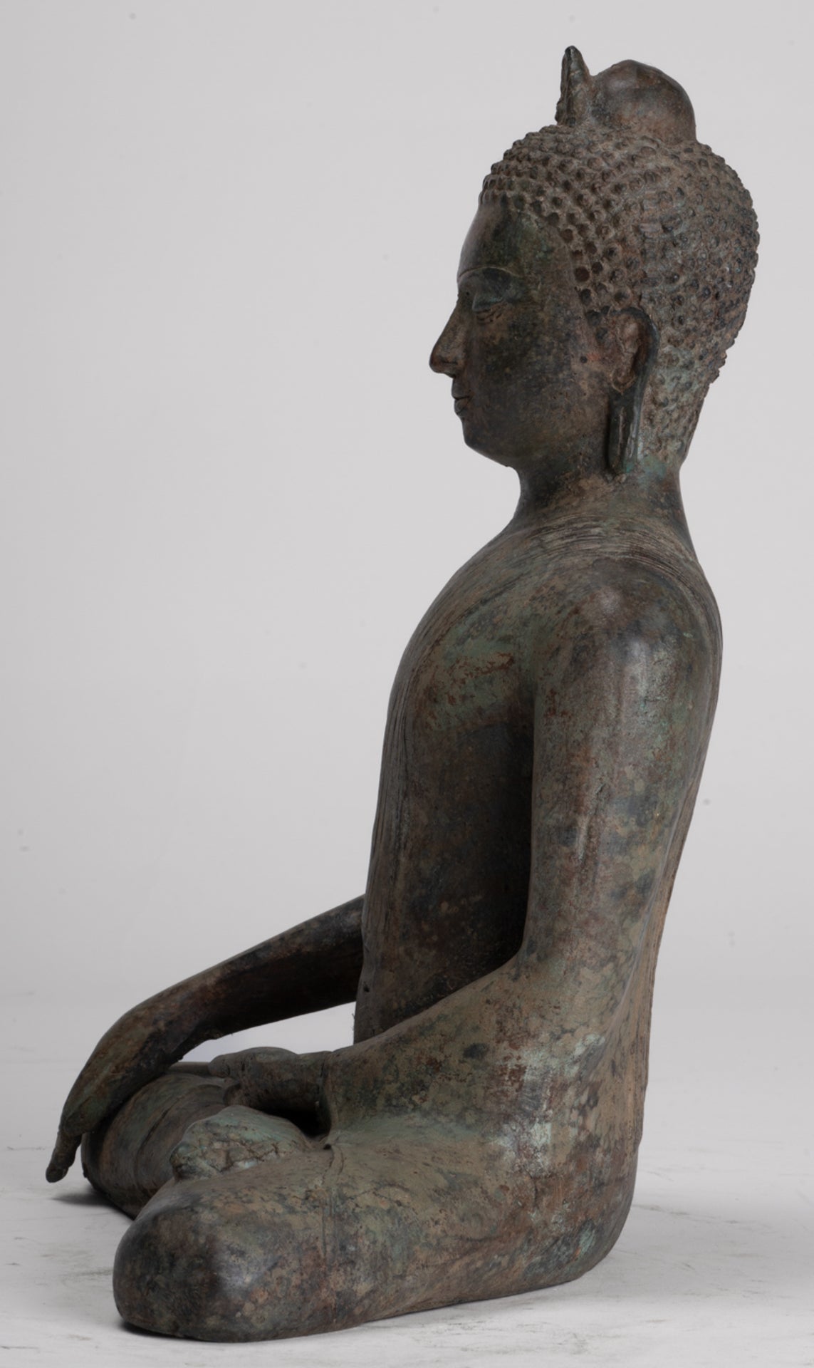 Buddha Statue - Antique Sri Lanka Style Bronze Seated Enlightenment Buddha Statue - 27cm/11"