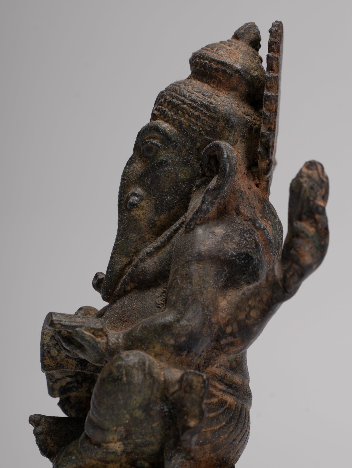 Ganesha Statue - Antique Thai Style Seated Bronze Ganesh Statue - 16cm/6"