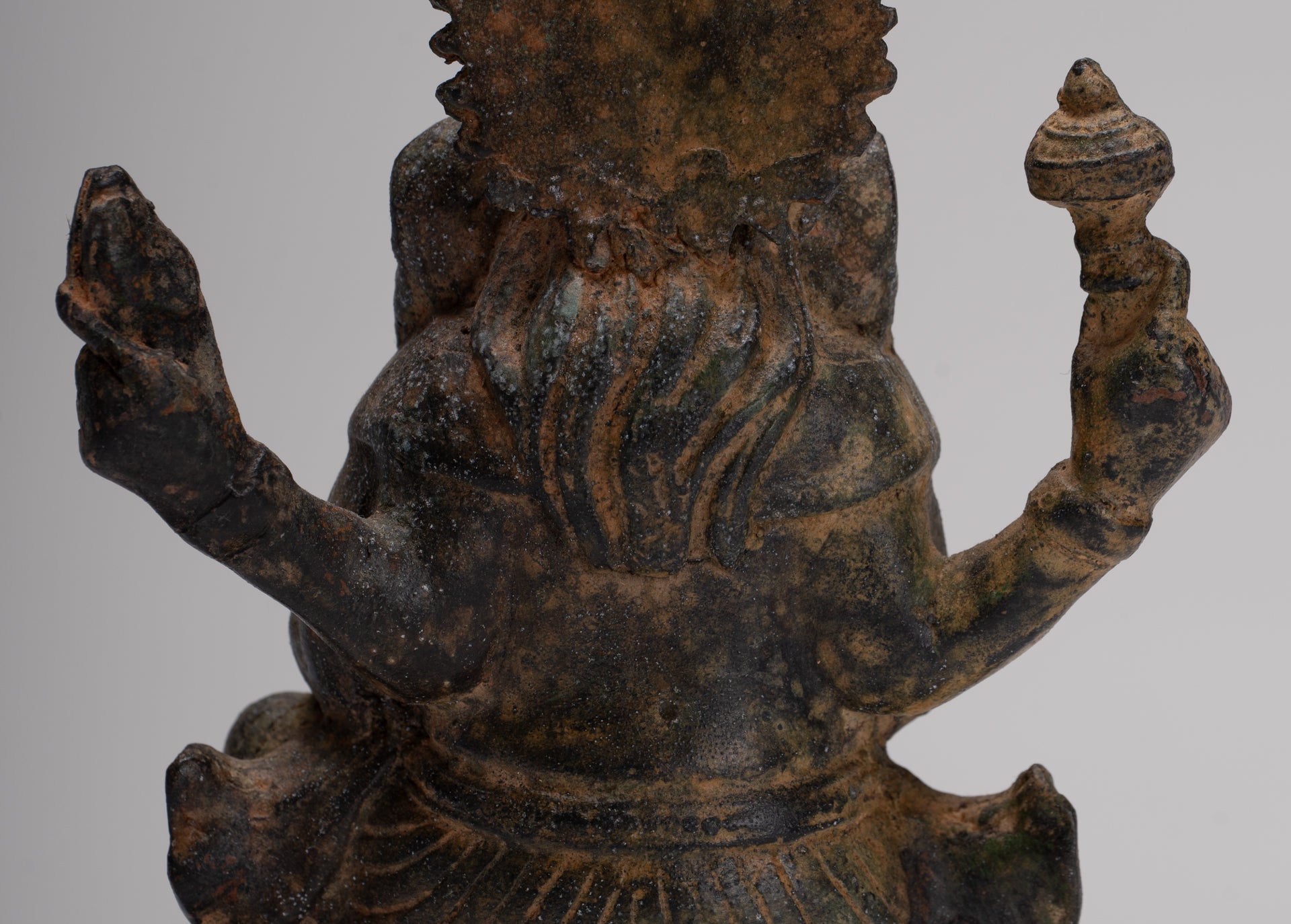 Ganesha Statue - Antique Thai Style Seated Bronze Ganesh Statue - 16cm/6"