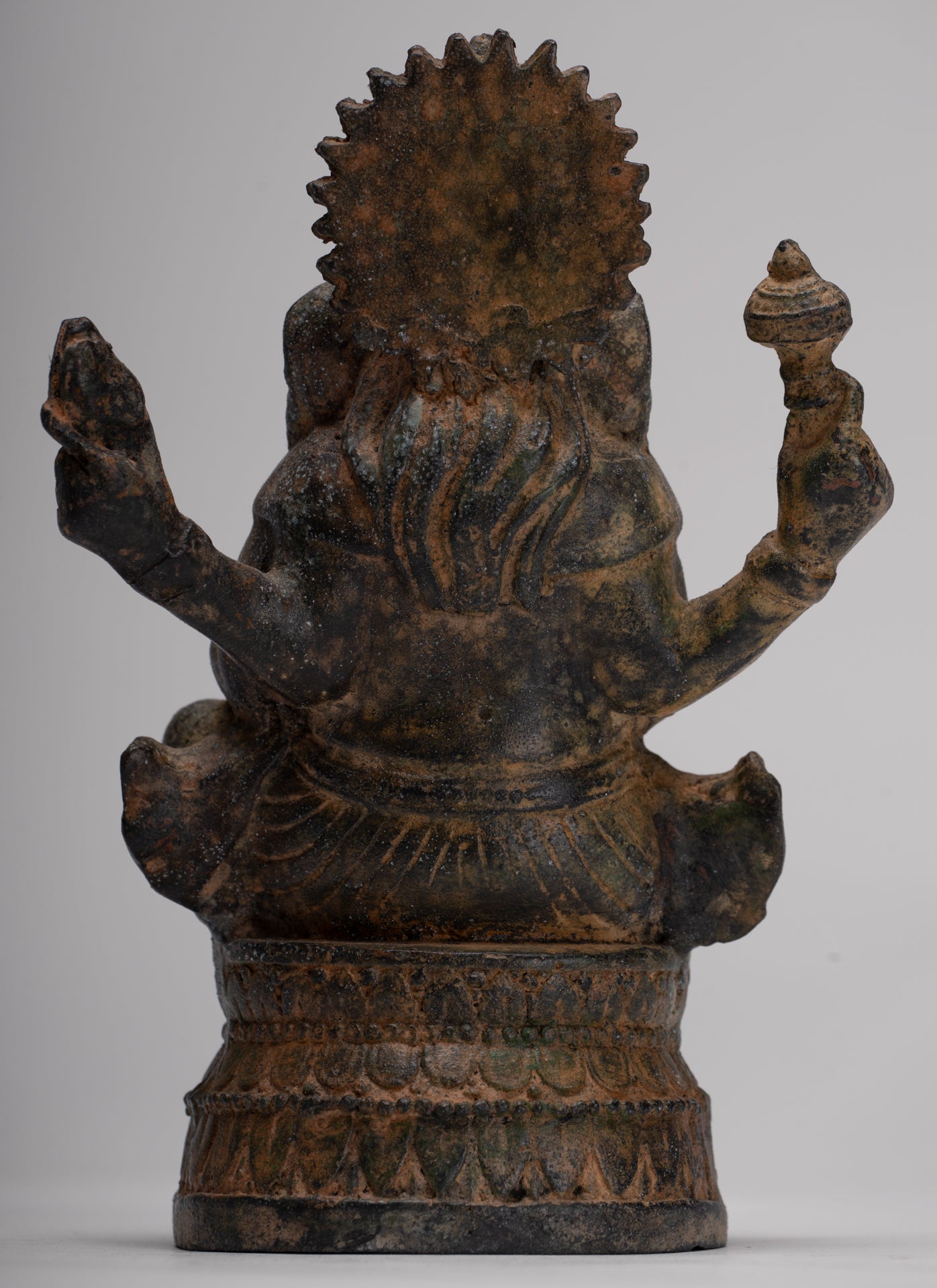 Ganesha Statue - Antique Thai Style Seated Bronze Ganesh Statue - 16cm/6"