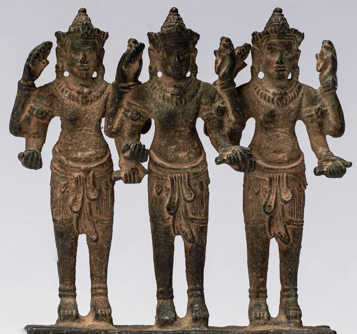 Vishnu Statue - Antique Khmer Style Standing Bronze Angkor Wat Vishnu Statue Triptych- 9.5cm/4"