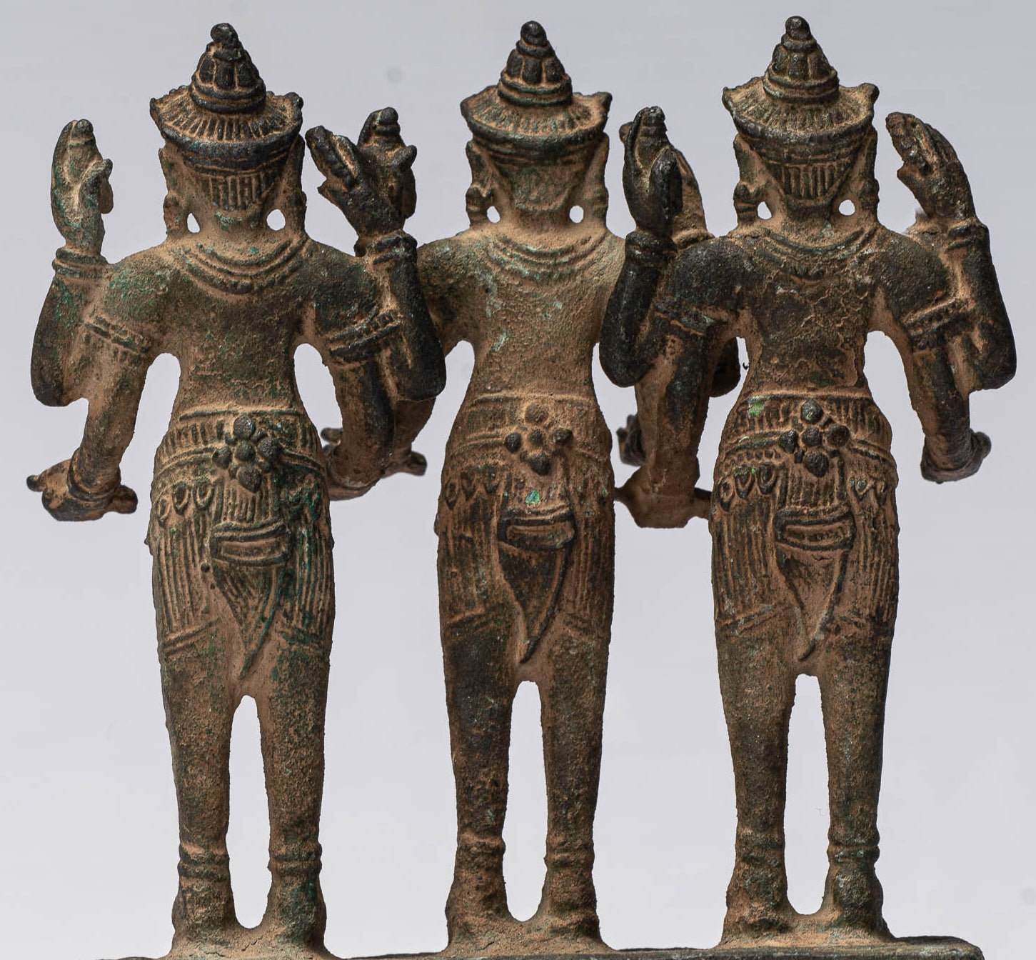 Vishnu Statue - Antique Khmer Style Standing Bronze Angkor Wat Vishnu Statue Triptych- 9.5cm/4"