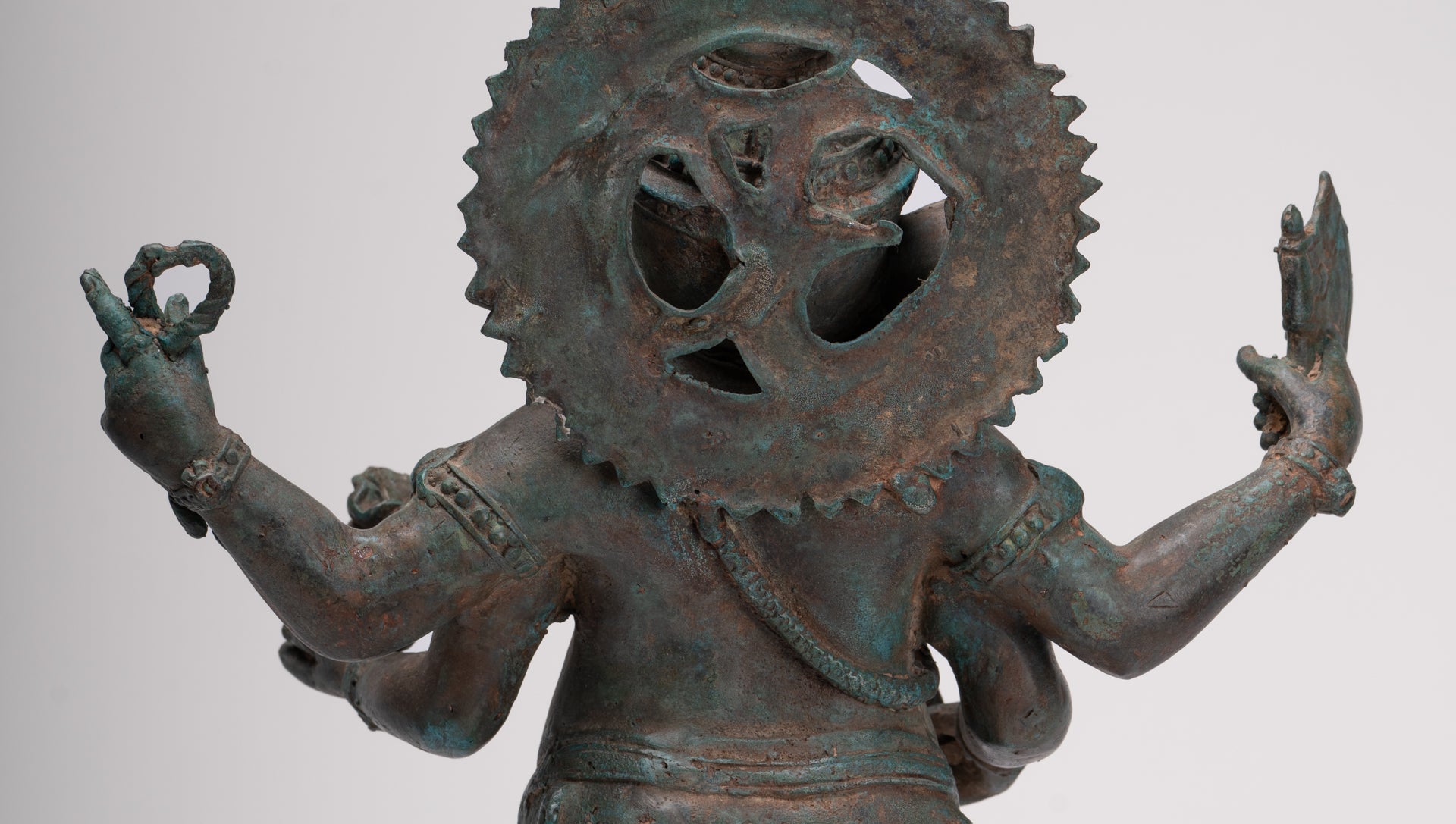 Ganesha Statue - Antique Thai Style Bronze Standing 4-Arm Ganesha Statue - 42cm/17"