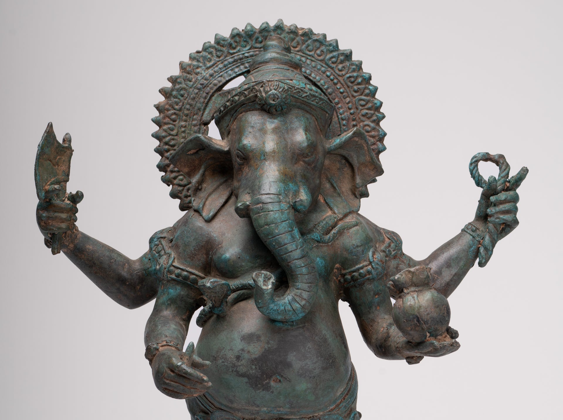 Ganesha Statue - Antique Thai Style Bronze Standing 4-Arm Ganesha Statue - 42cm/17"