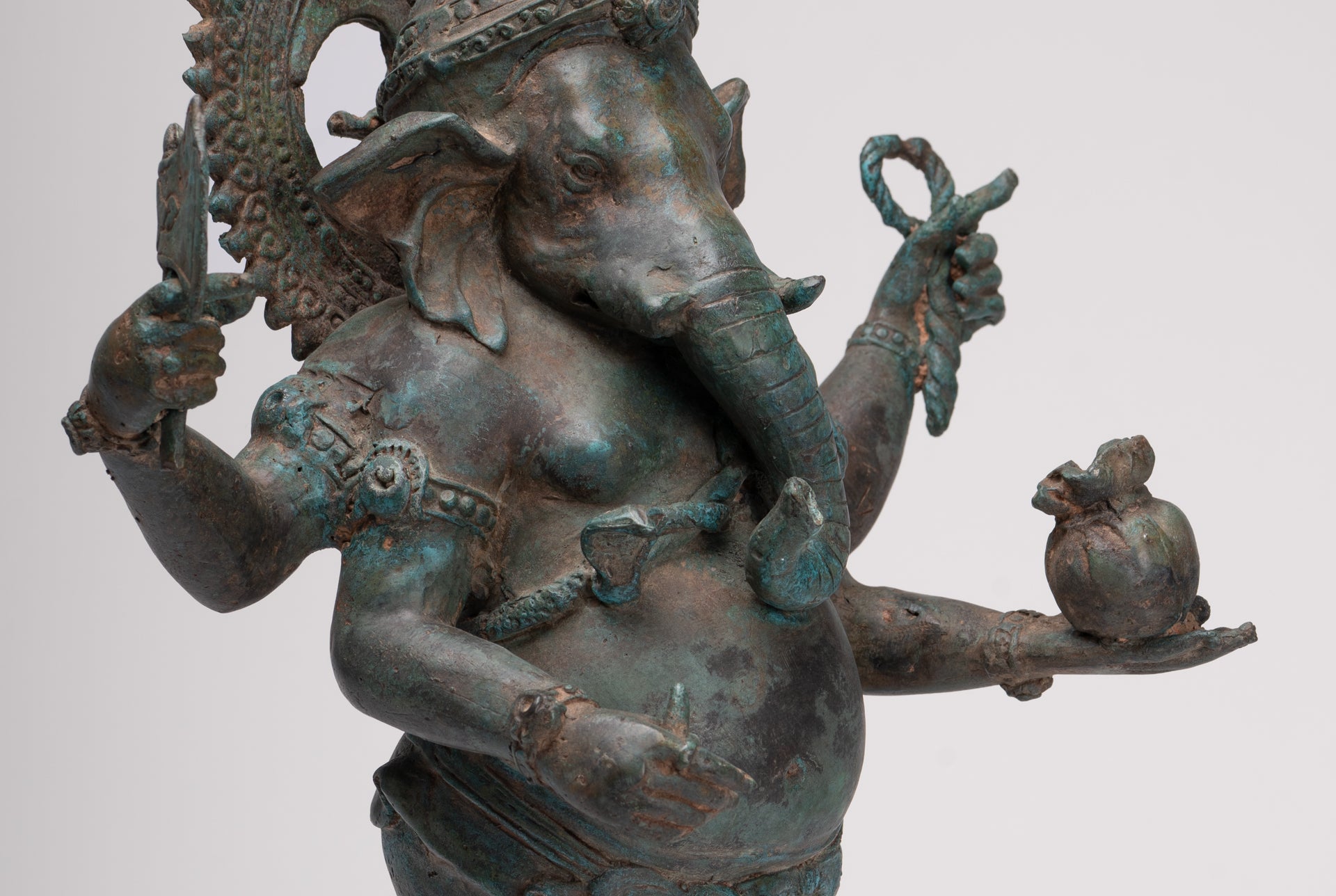 Ganesha Statue - Antique Thai Style Bronze Standing 4-Arm Ganesha Statue - 42cm/17"