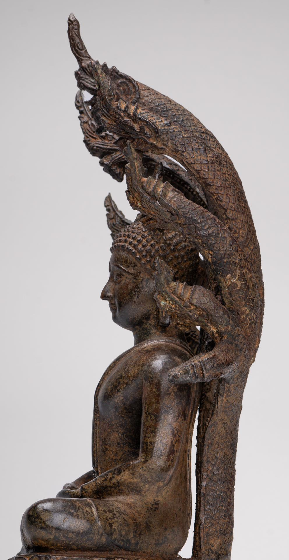 Buddha Statue - Antique Thai Style Seated Bronze Naga Meditation Buddha - 53cm/21"