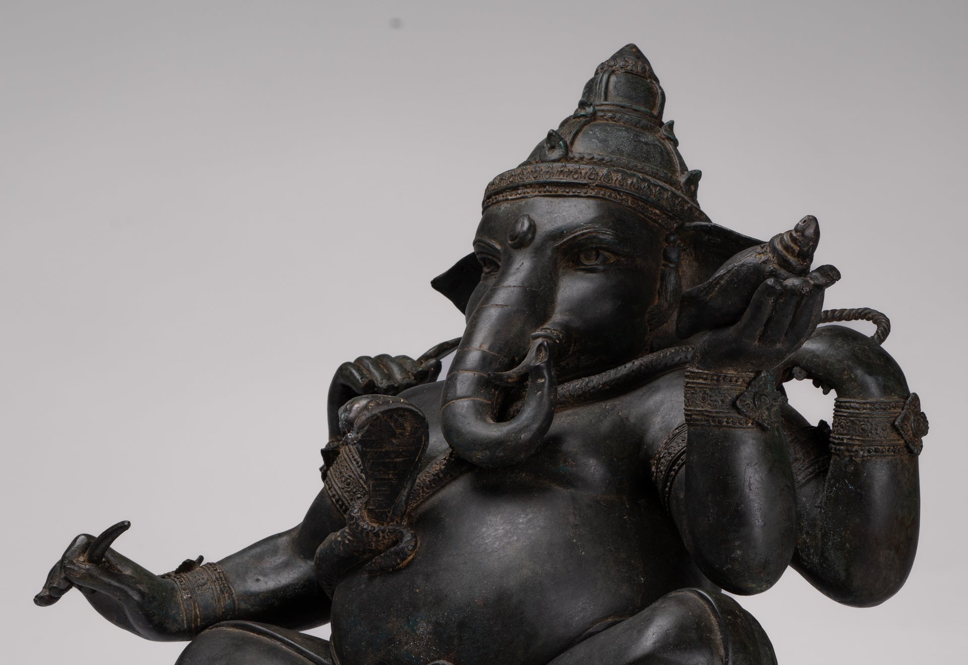 Ganesha Statue - Antique Thai Style Bronze Seated 4-Arm Ganesha Statue - 55cm/22"