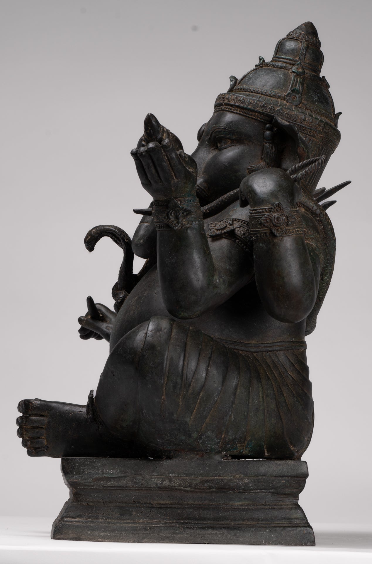 Ganesha Statue - Antique Thai Style Bronze Seated 4-Arm Ganesha Statue - 55cm/22"