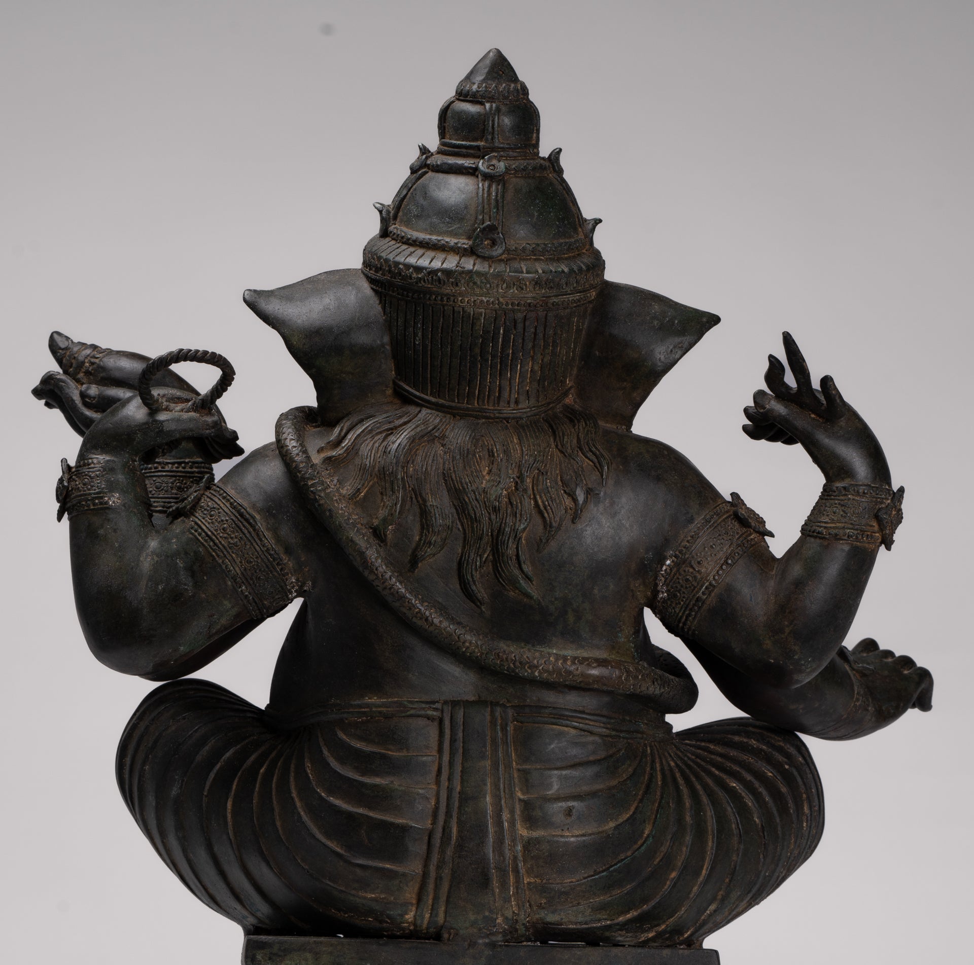 Ganesha Statue - Antique Thai Style Bronze Seated 4-Arm Ganesha Statue - 55cm/22"