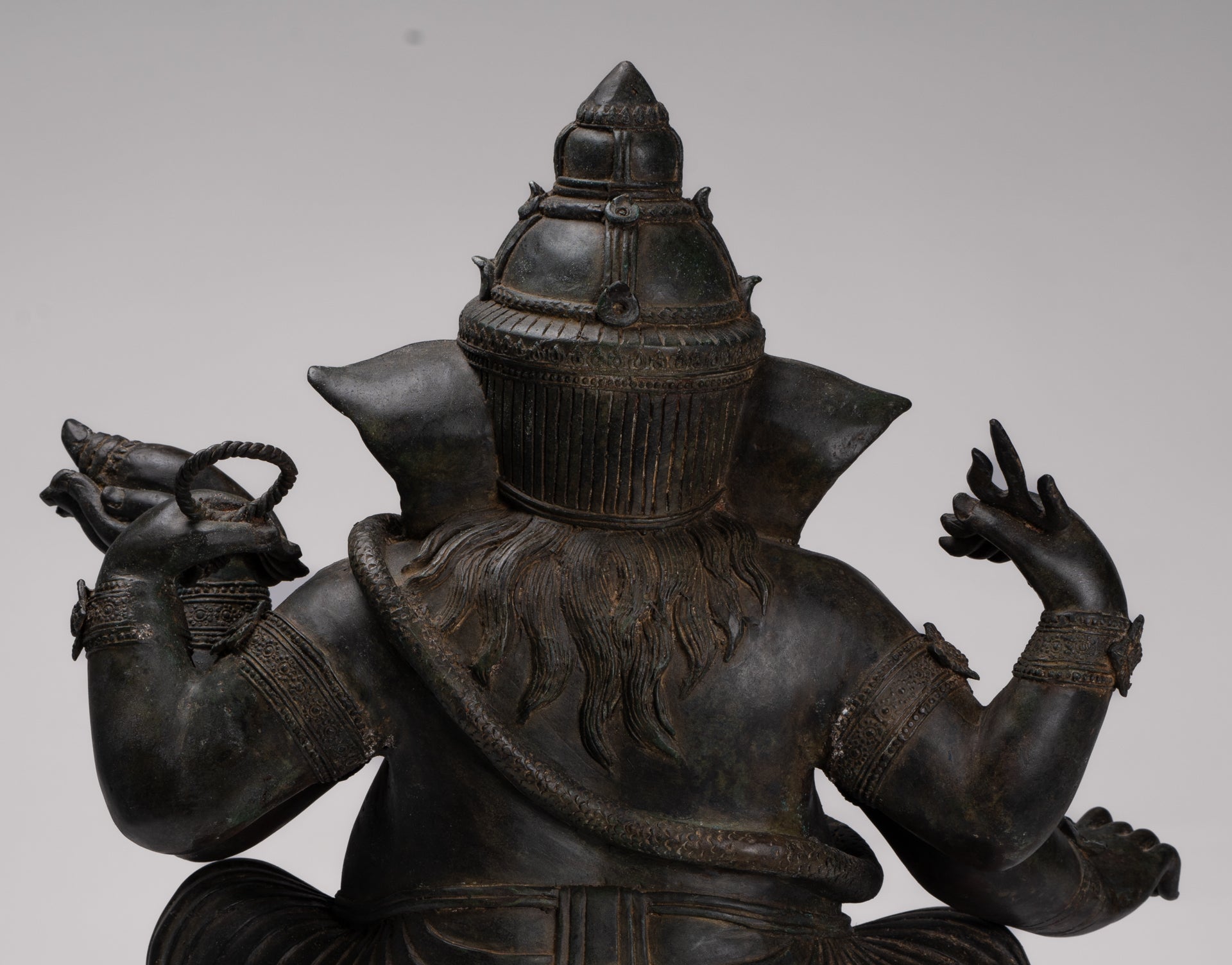 Ganesha Statue - Antique Thai Style Bronze Seated 4-Arm Ganesha Statue - 55cm/22"