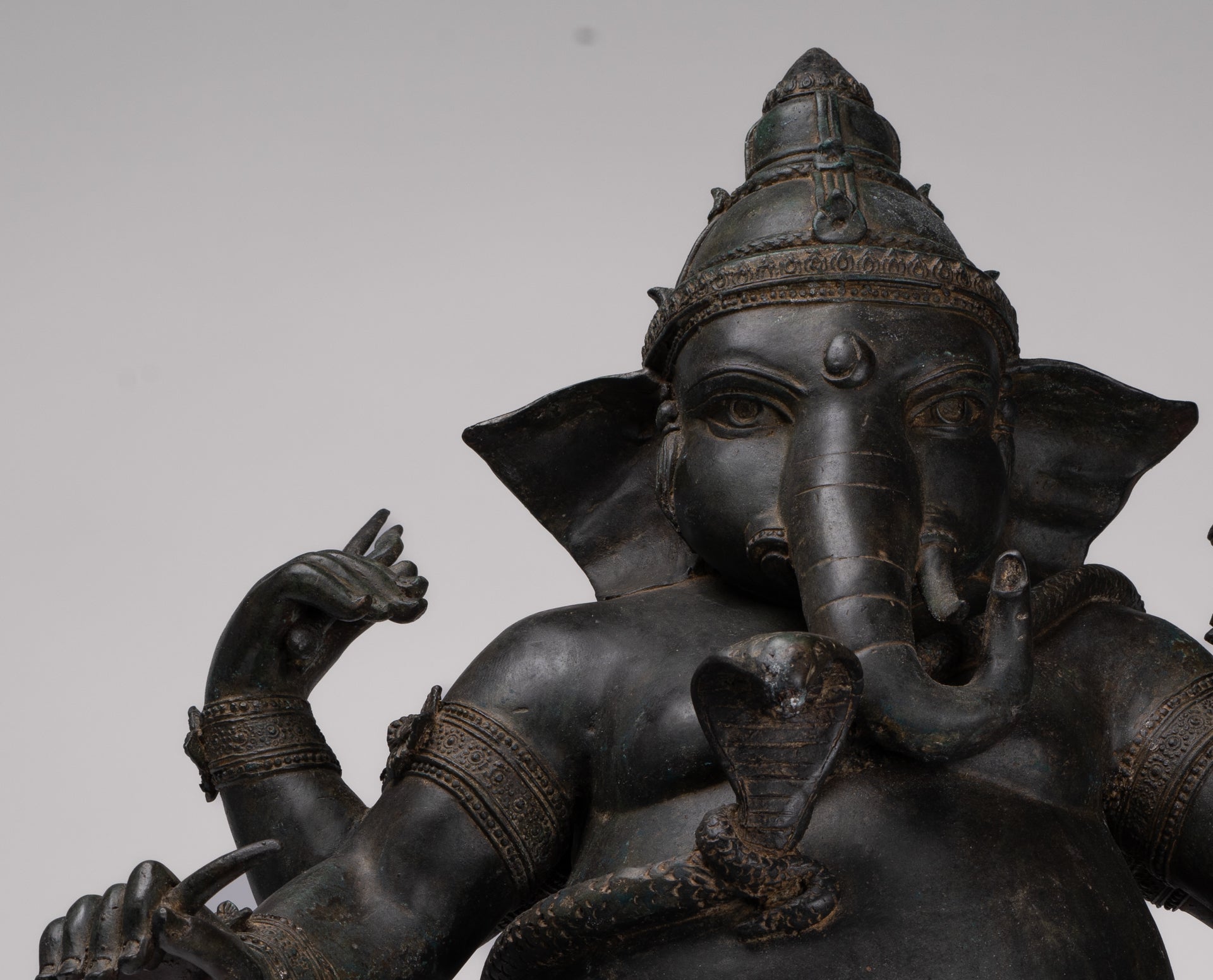 Ganesha Statue - Antique Thai Style Bronze Seated 4-Arm Ganesha Statue - 55cm/22"