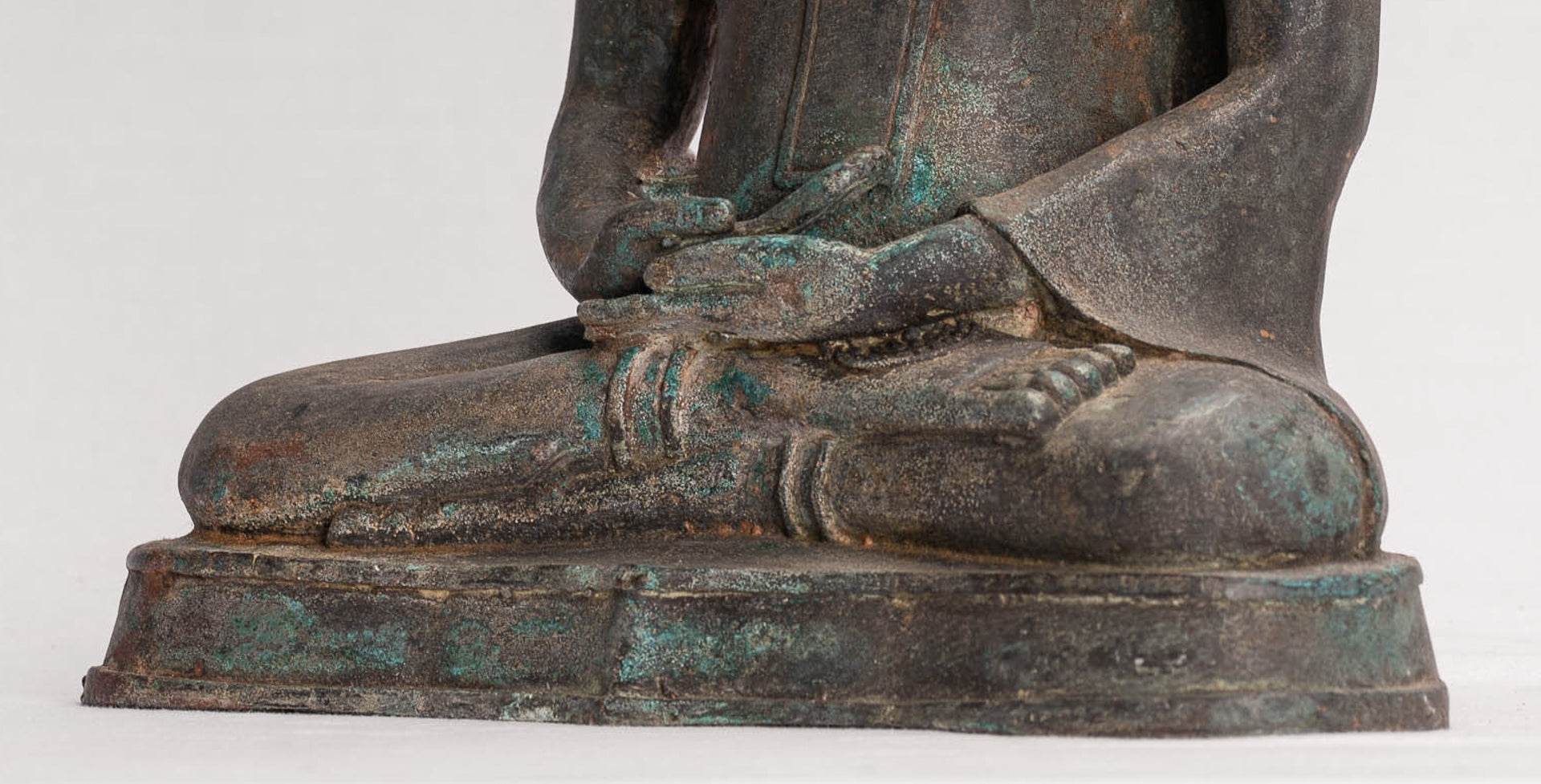 Buddha Statue - Antique Thai Style Seated Bronze Dvaravati Meditation Buddha Statue - 29cm/12"