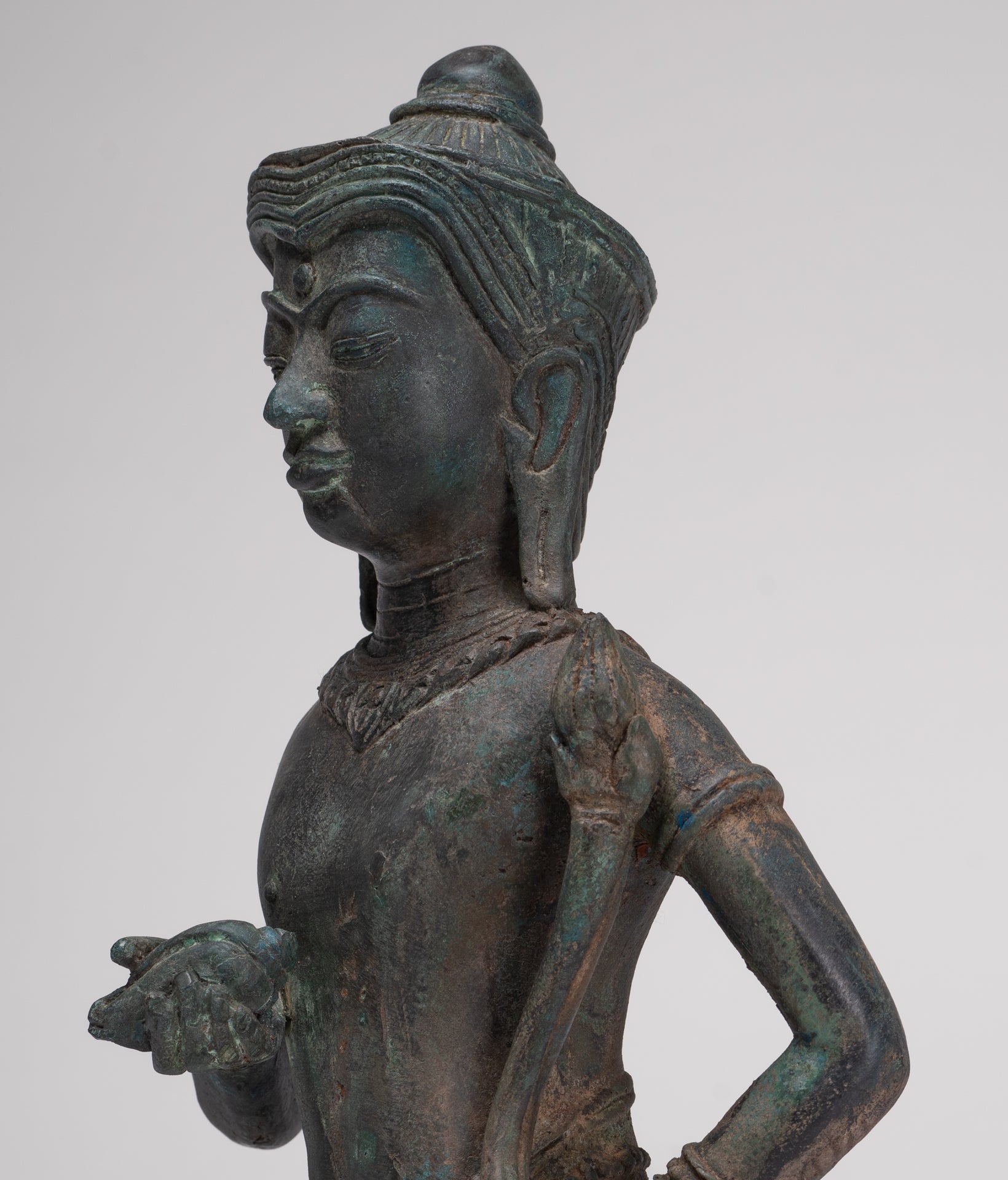 Tara Statue - Antique Java Style Majapahit Seated Bronze Tara Nyurma Pamo - 31cm/12"