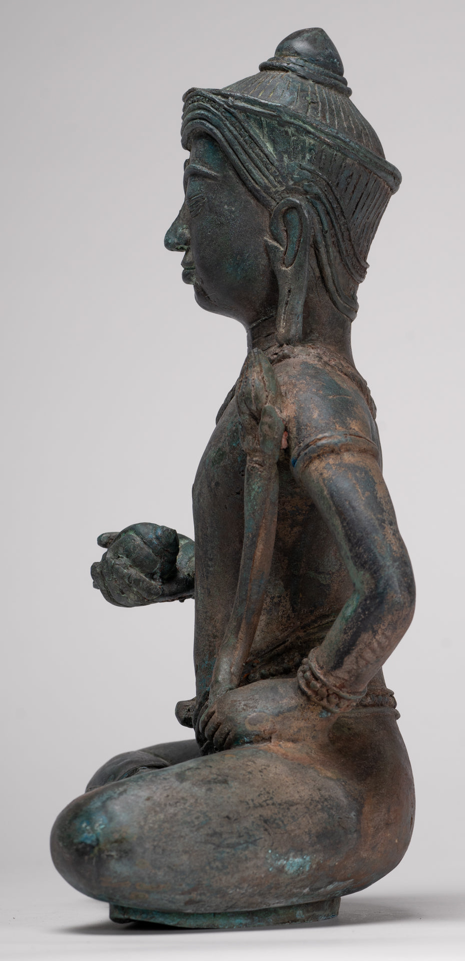 Tara Statue - Antique Java Style Majapahit Seated Bronze Tara Nyurma Pamo - 31cm/12"